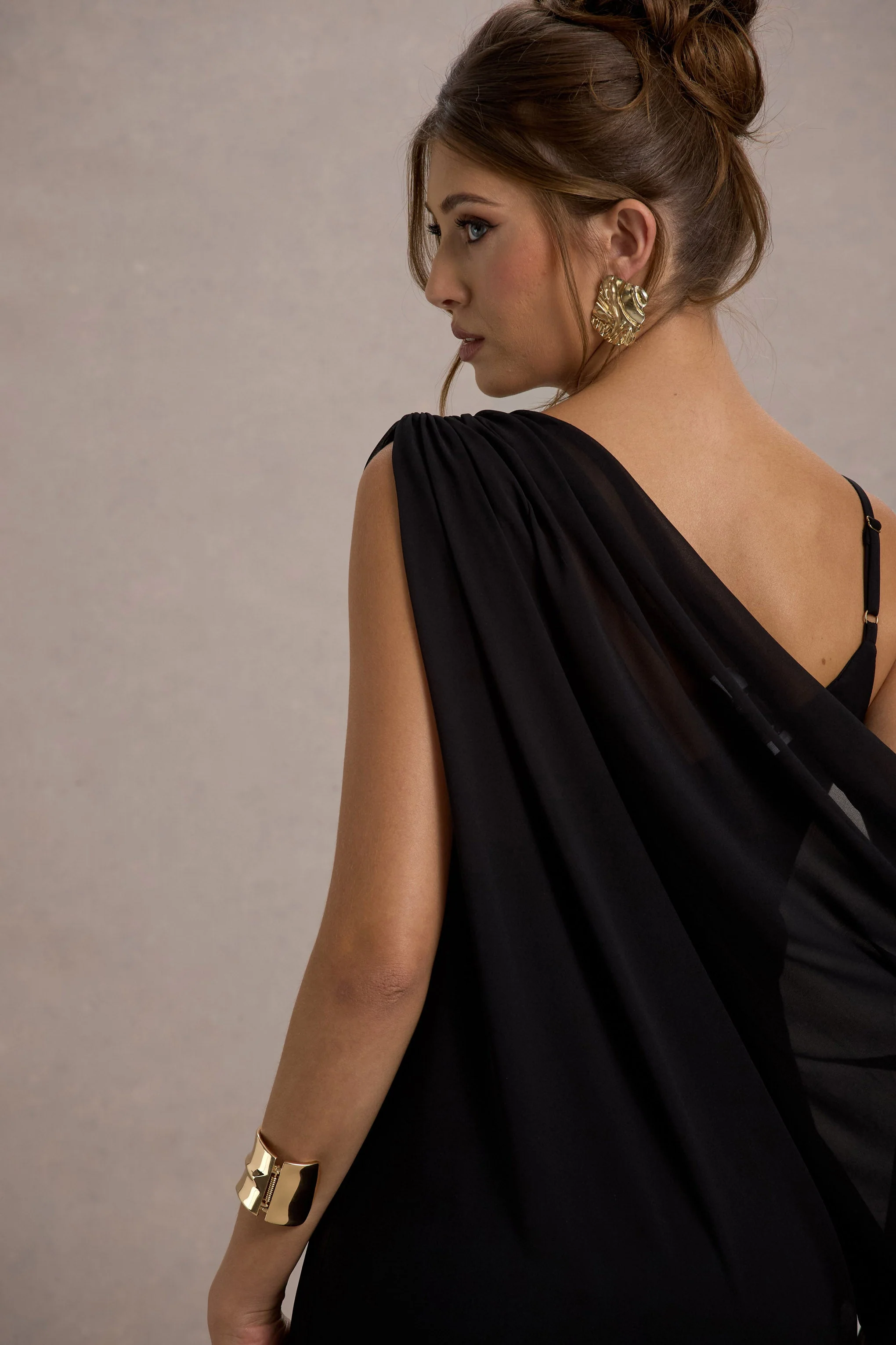 Aeliana | Black Strappy V-Neck Maxi Dress With Chiffon Sash - Image 6