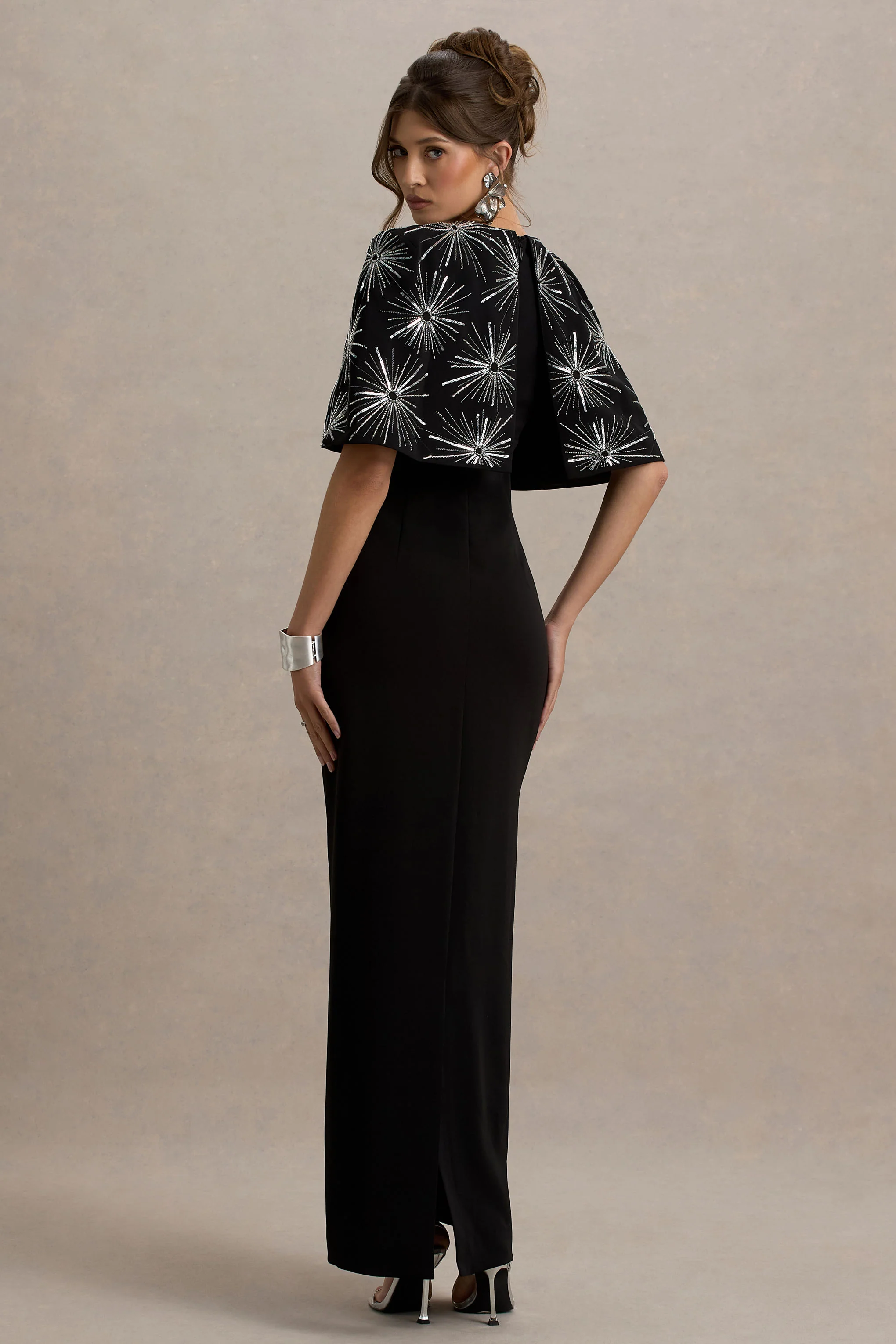 Agnella | Black Embellished V-Neck Maxi Dress - Image 2