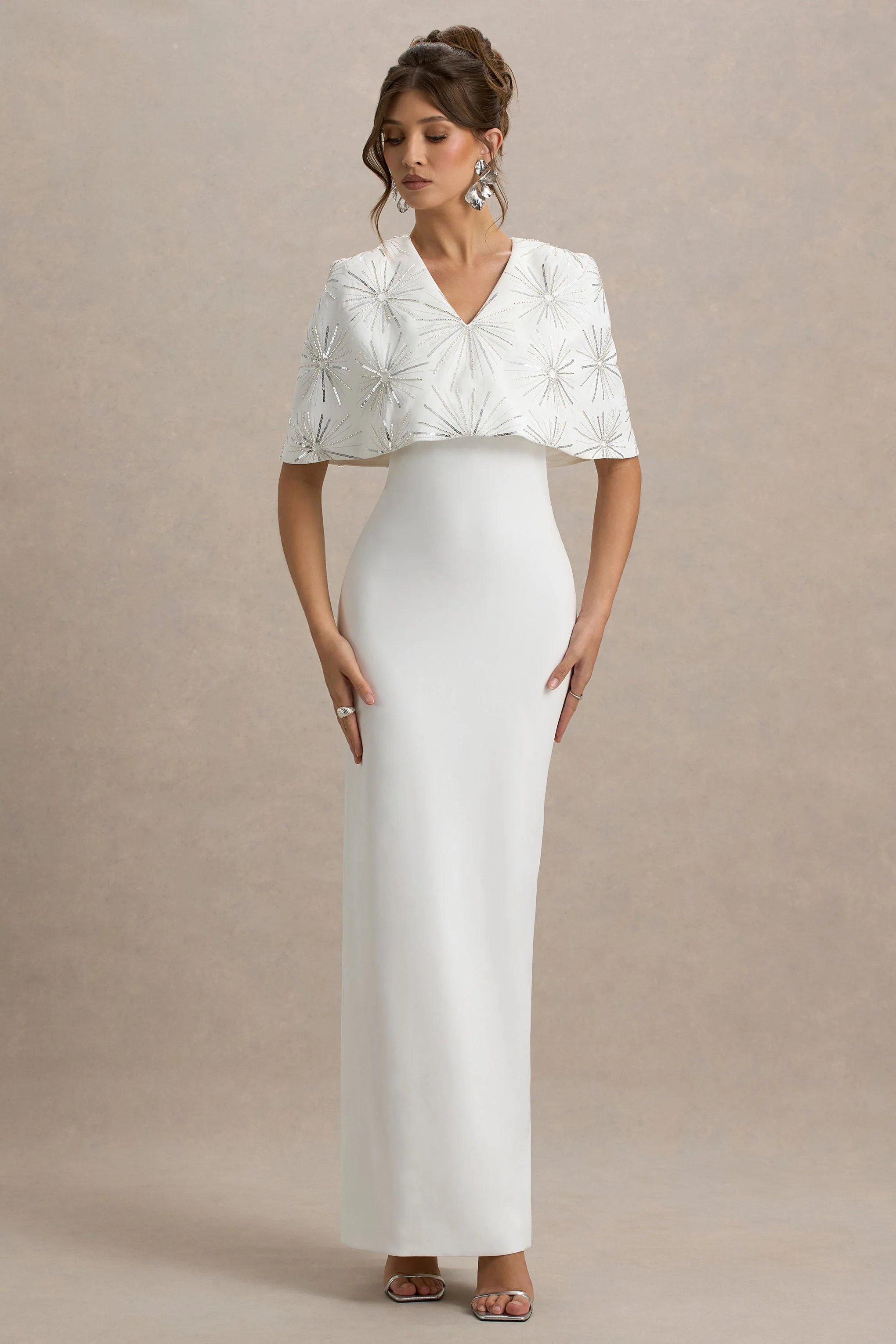 Agnella | White Embellished V-Neck Maxi Dress - Image 5