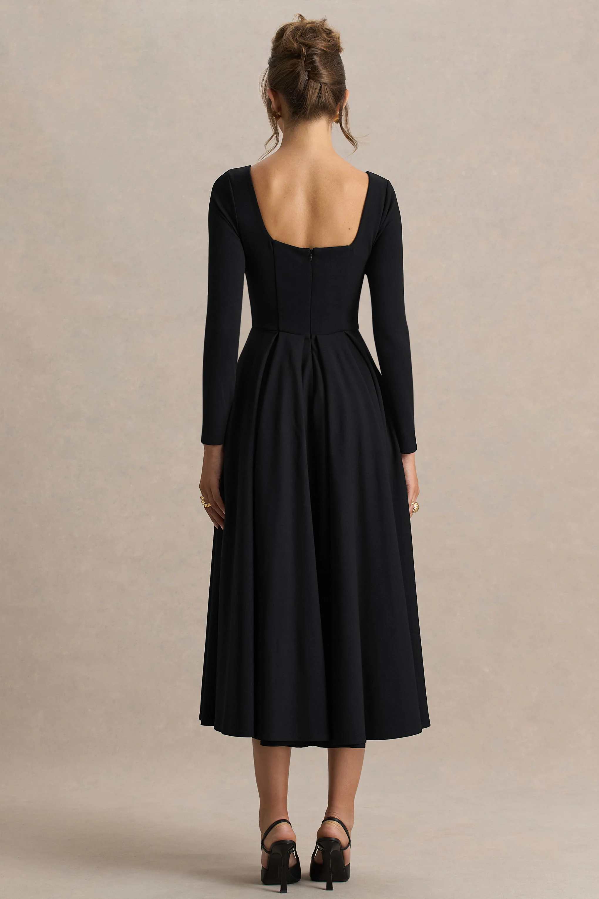 Alison | Black Square-Neck A-Line Midi Dress - Image 2