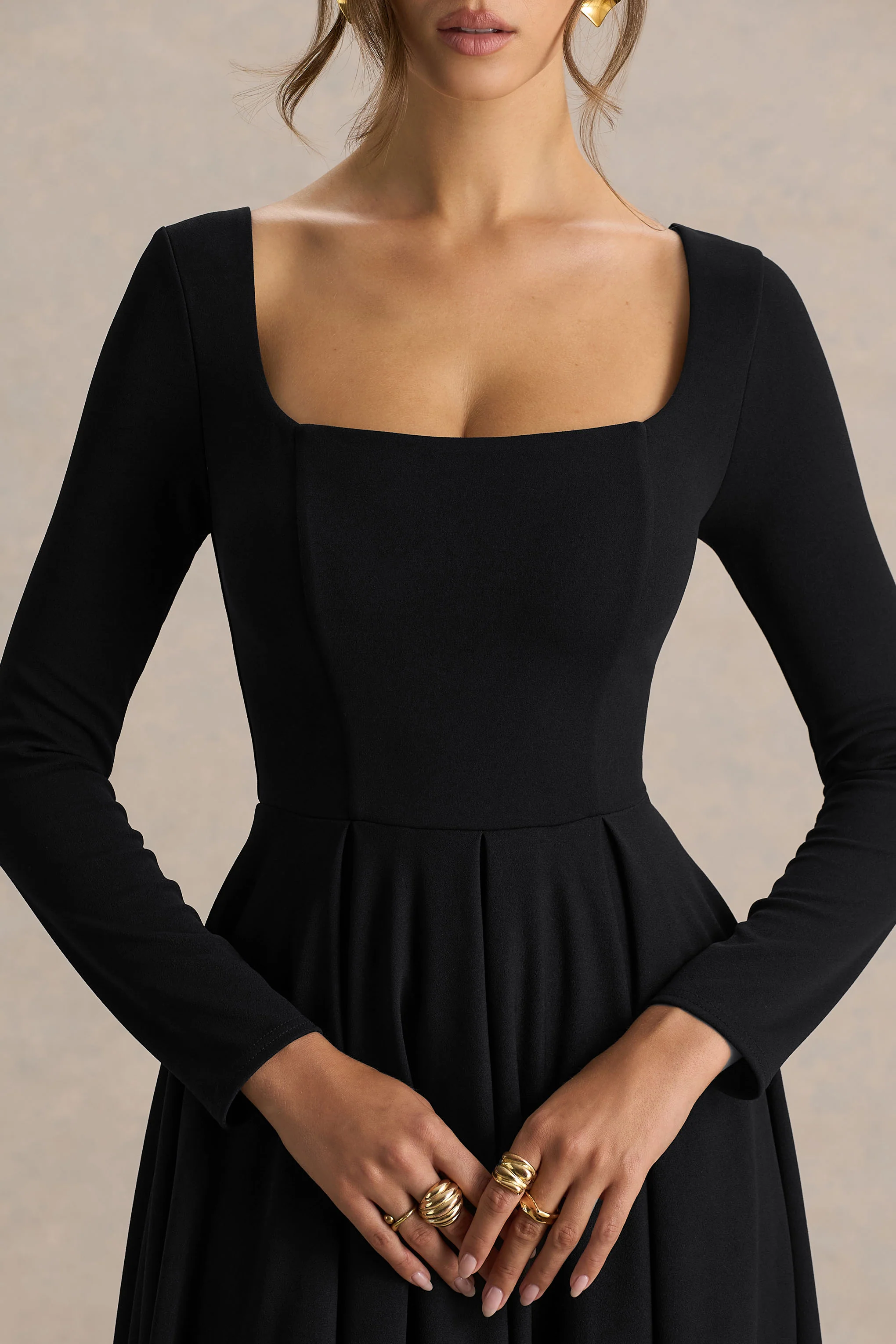Alison | Black Square-Neck A-Line Midi Dress - Image 3