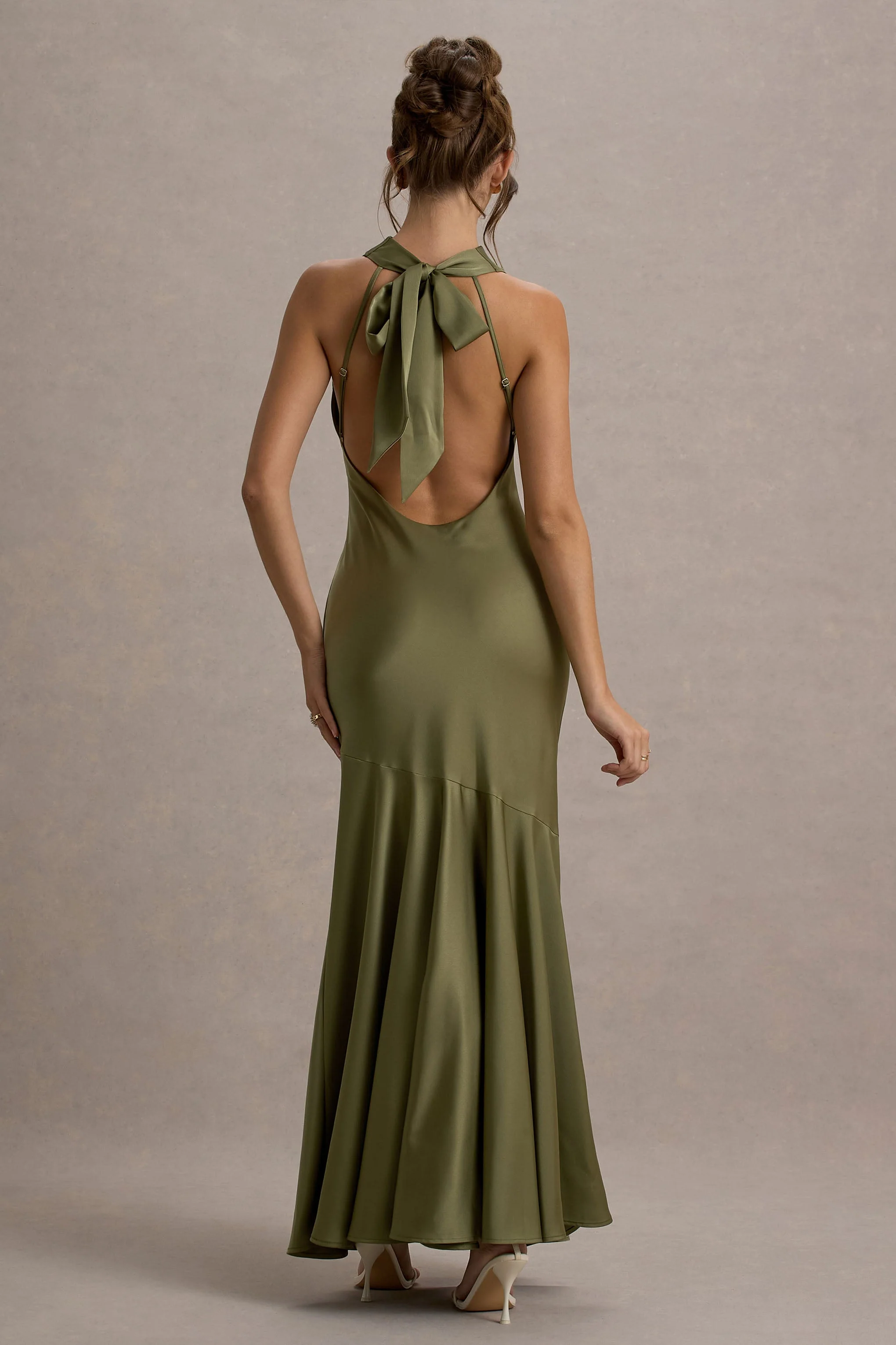 Amelita | Khaki Satin Cowl-Neck Maxi Dress - Image 2