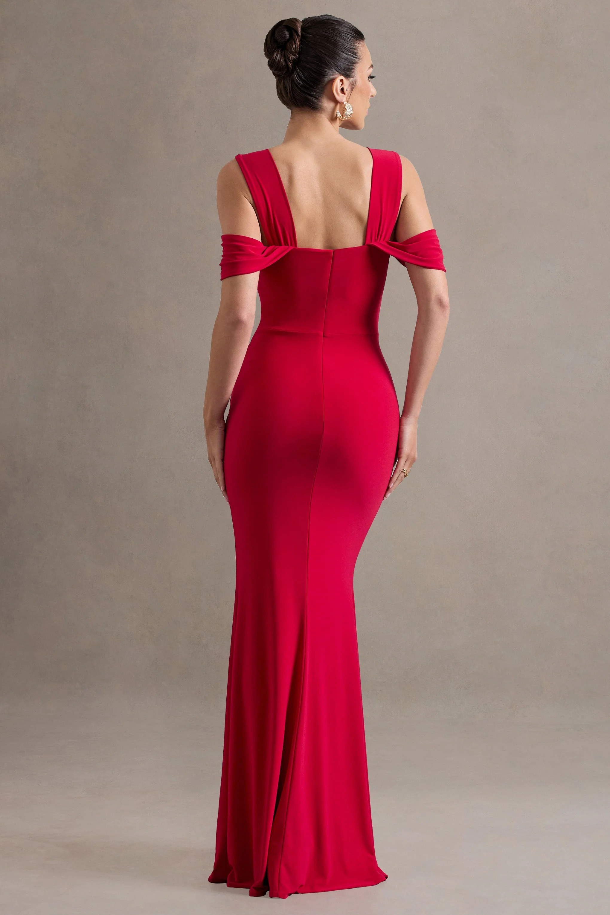 Amoura | Red Square-Neck Draped Wrap Maxi Dress - Image 2