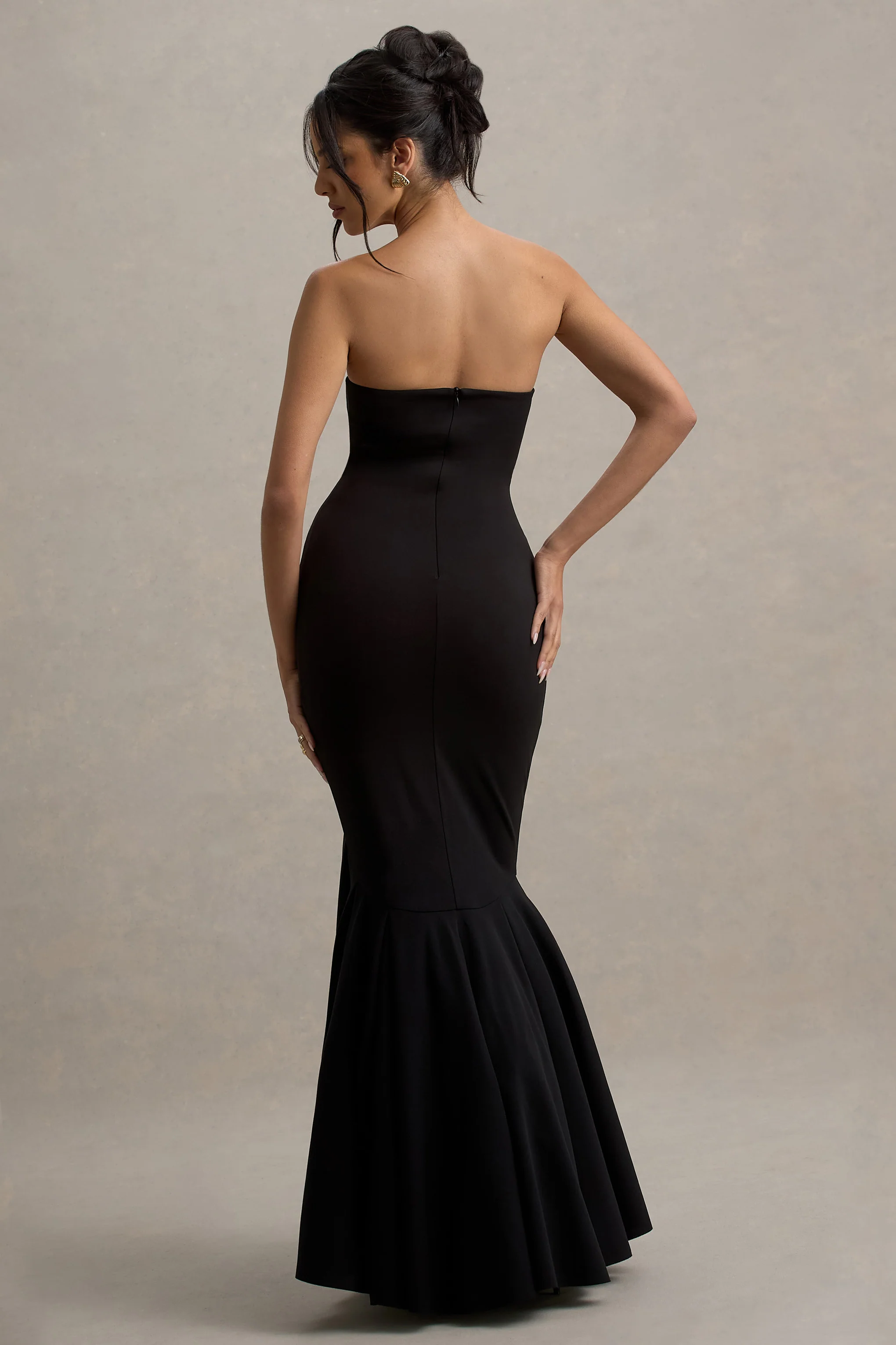 Angela | Black Bandeau Fishtail Maxi Dress - Image 2