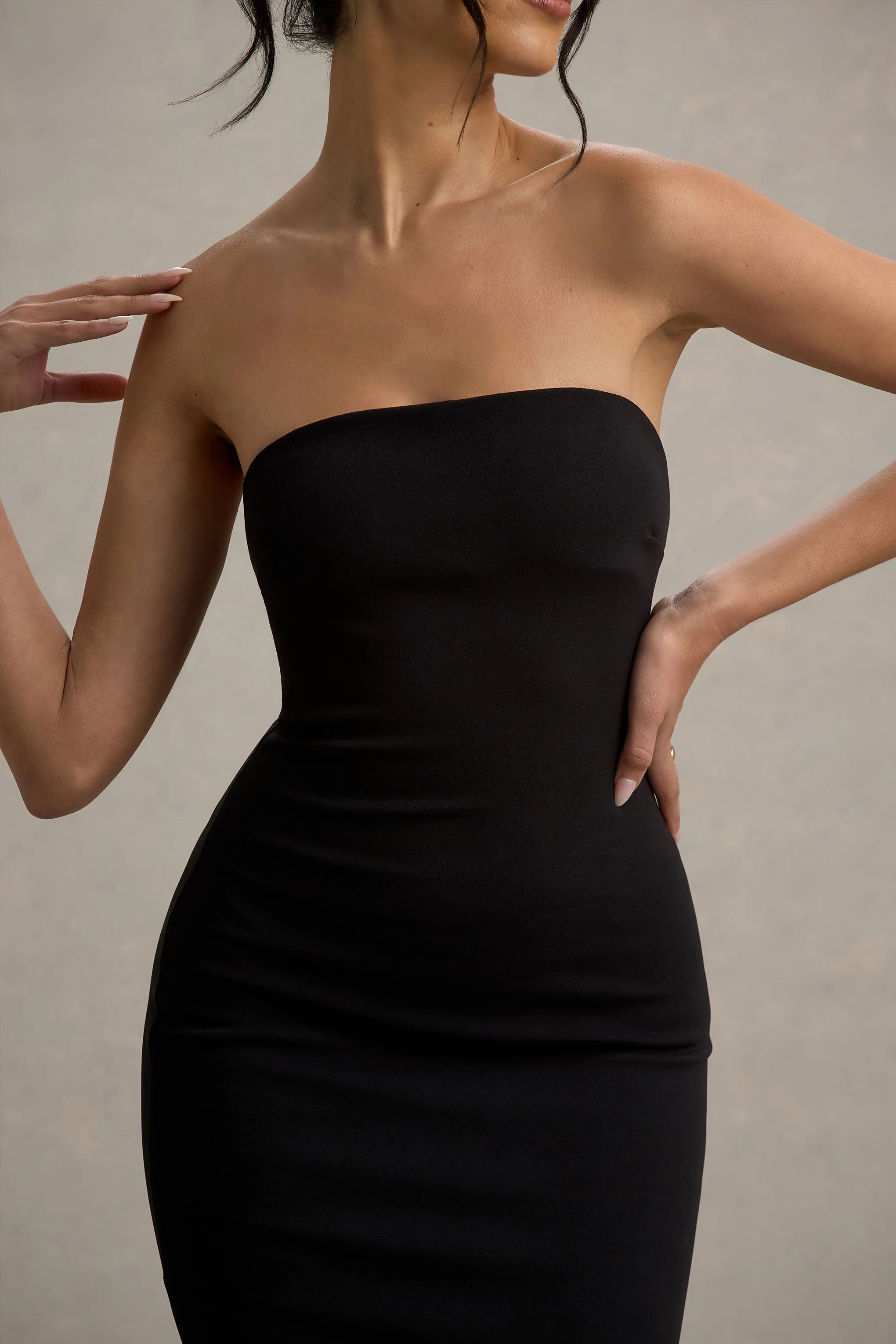 Angela | Black Bandeau Fishtail Maxi Dress - Image 6