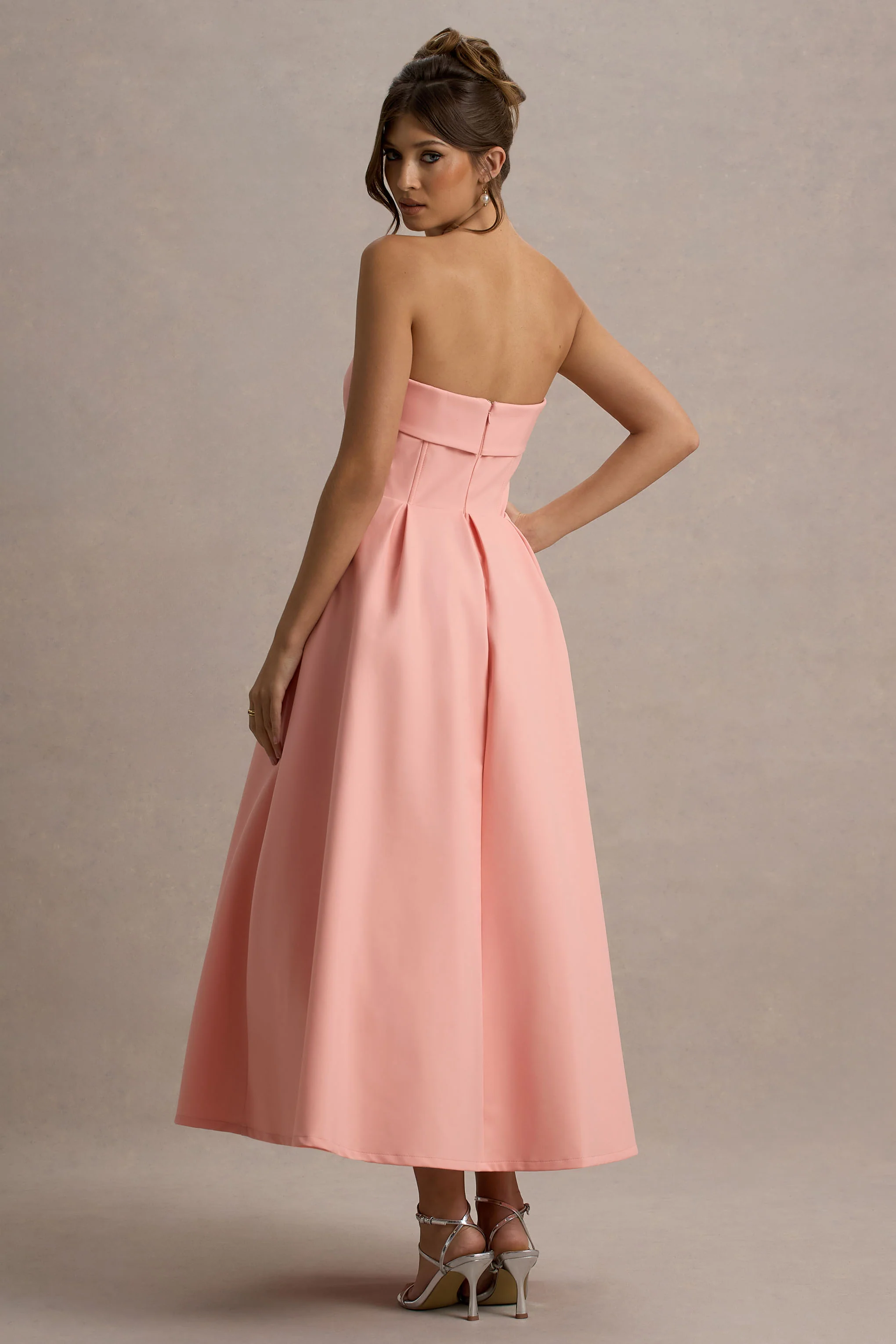 Annalise | Pink Bandeau Skater Midi Dress - Image 2