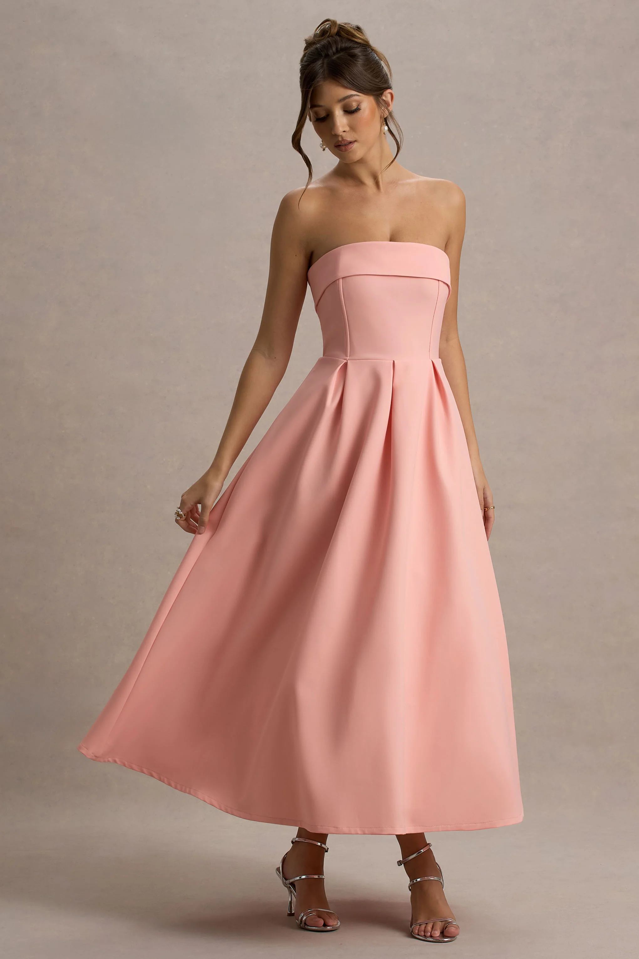 Annalise | Pink Bandeau Skater Midi Dress - Image 4