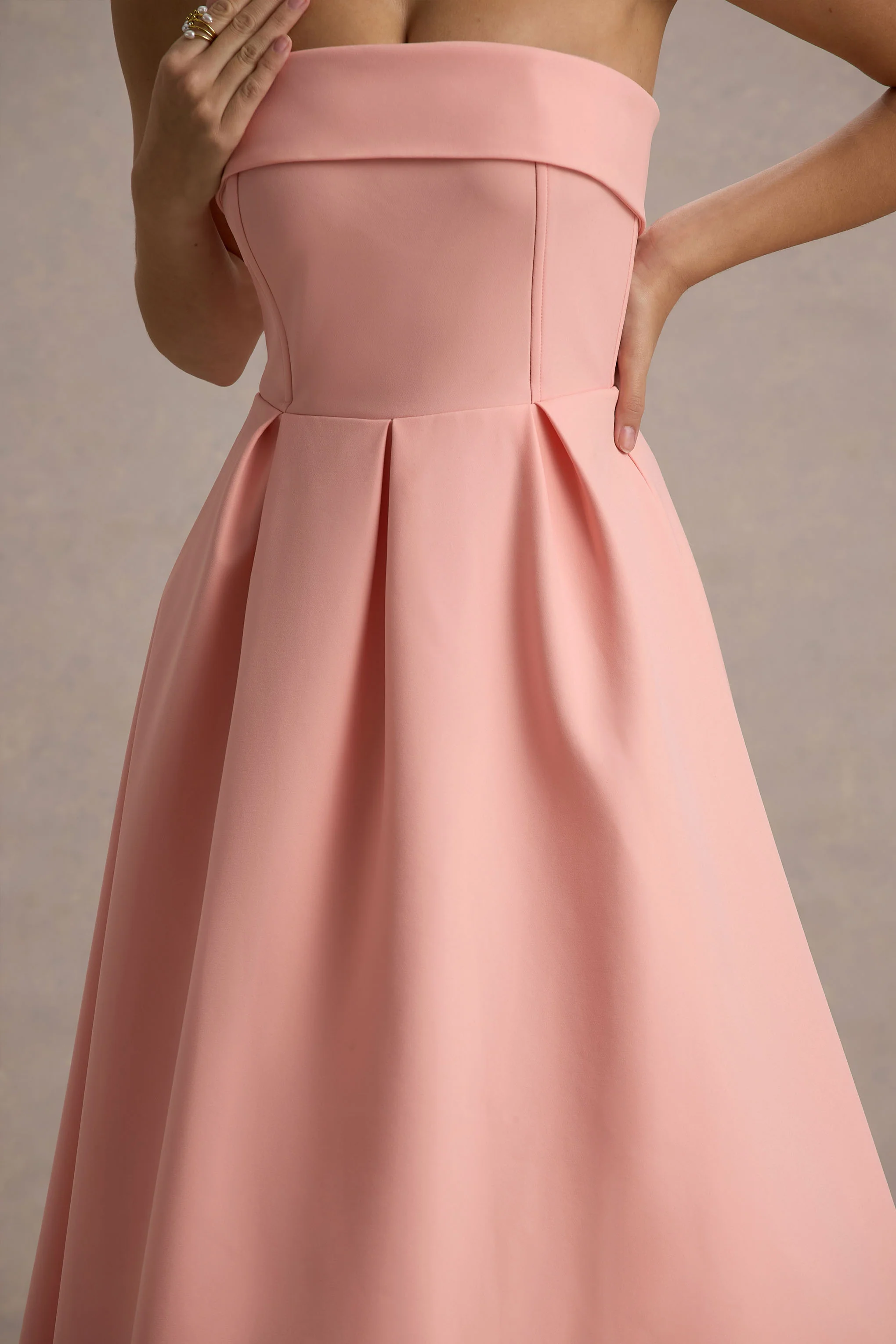 Annalise | Pink Bandeau Skater Midi Dress - Image 5