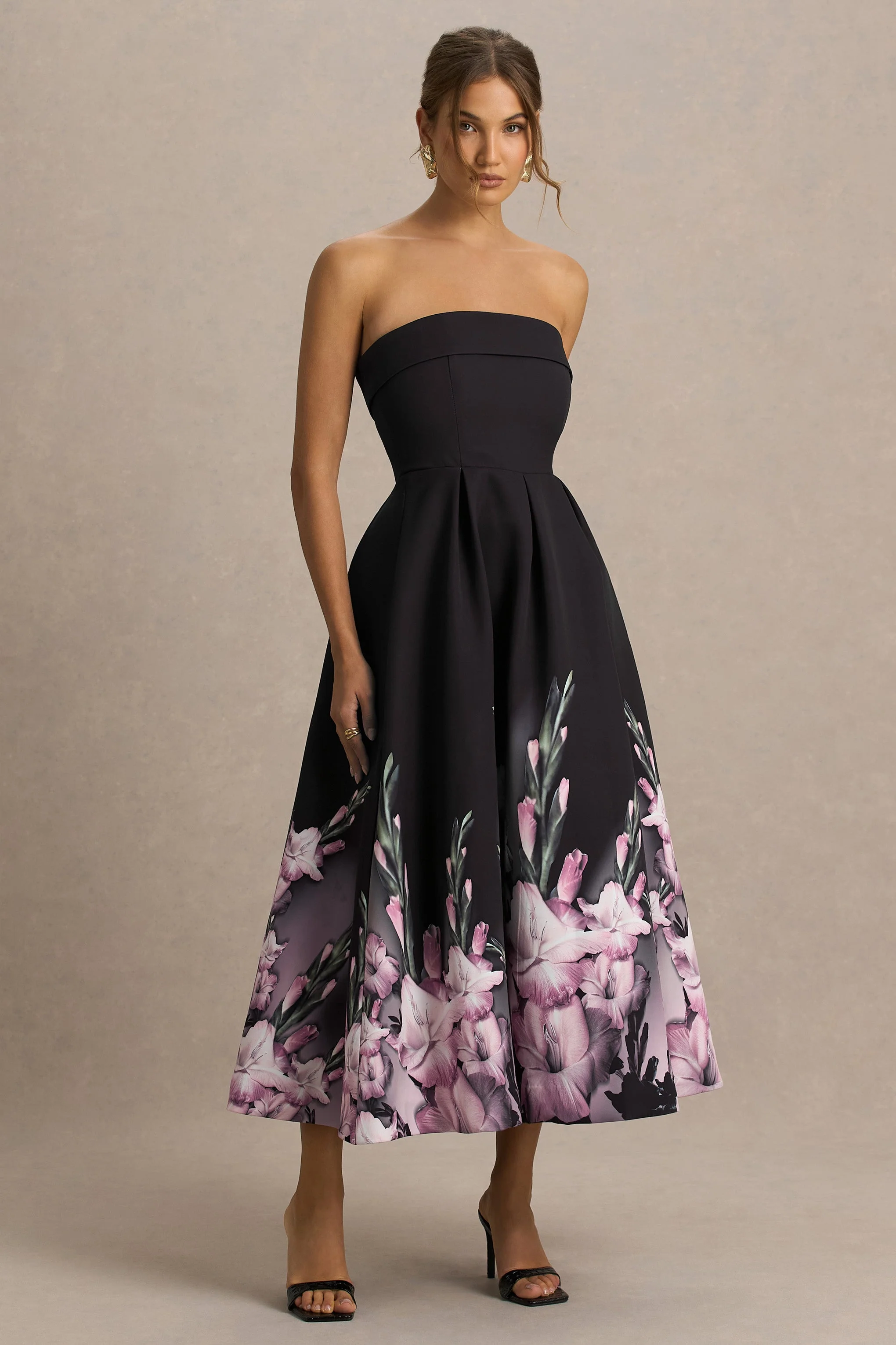 Annalise | Pink Border Print Bandeau Midi Dress - Image 11