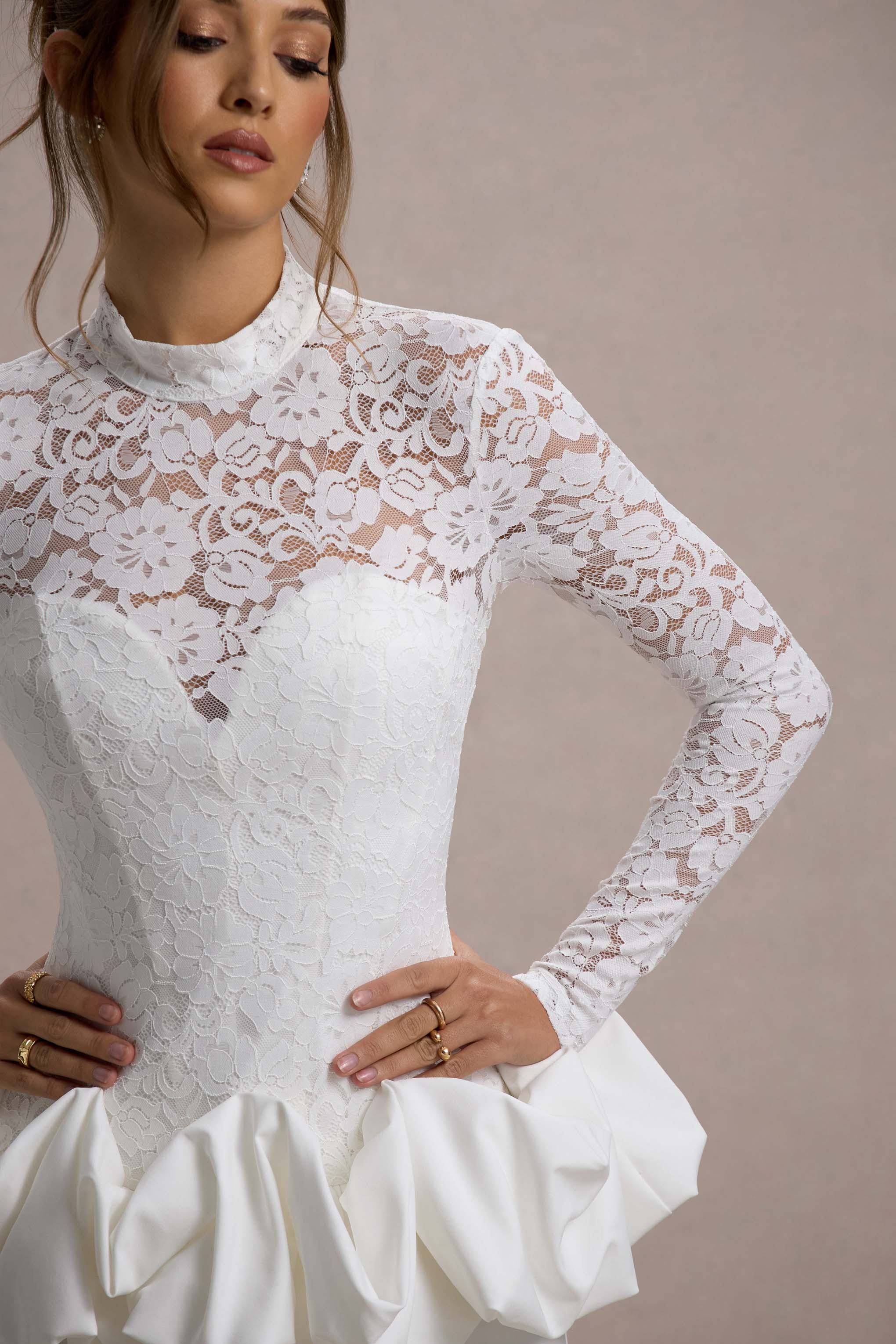 Antheia | White Lace Long-Sleeve Peplum Mini Dress - Image 6