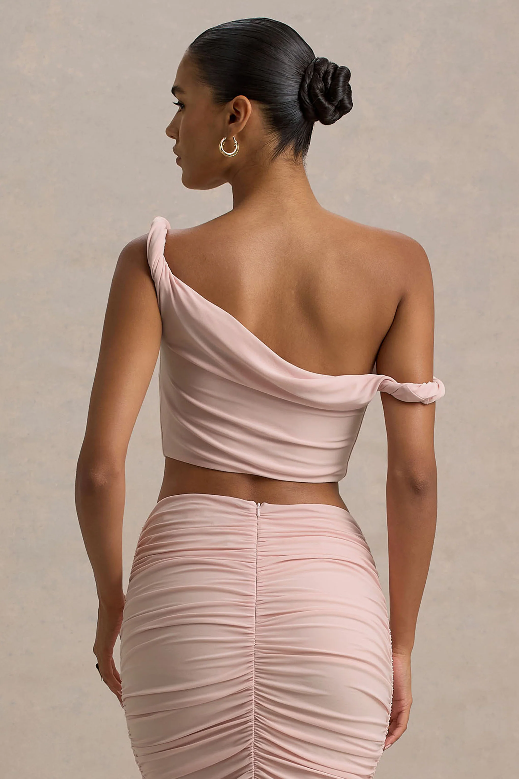 Ariel | Light Pink Twisted Asymmetric Crop Top - Image 2