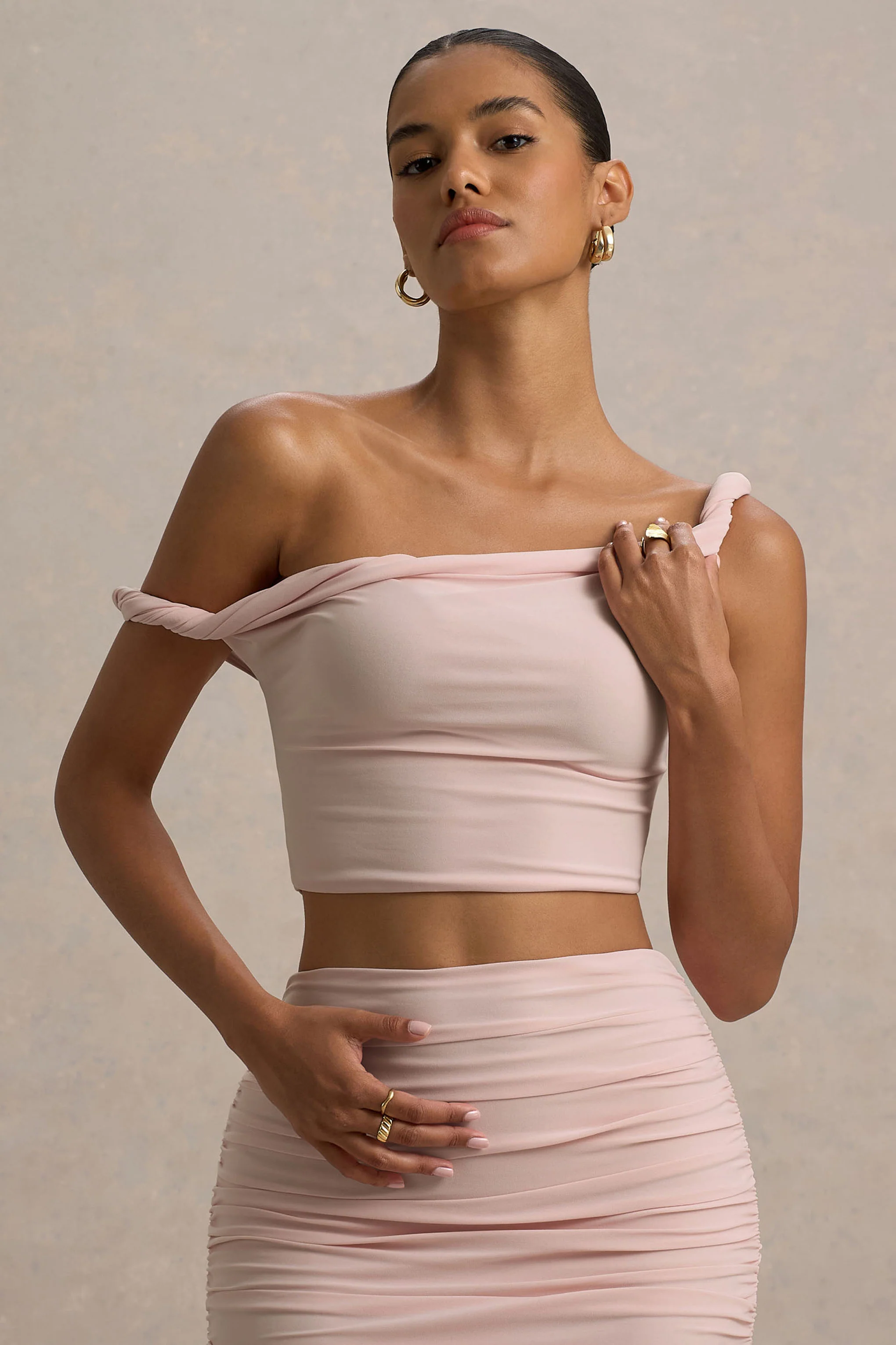 Ariel | Light Pink Twisted Asymmetric Crop Top - Image 4