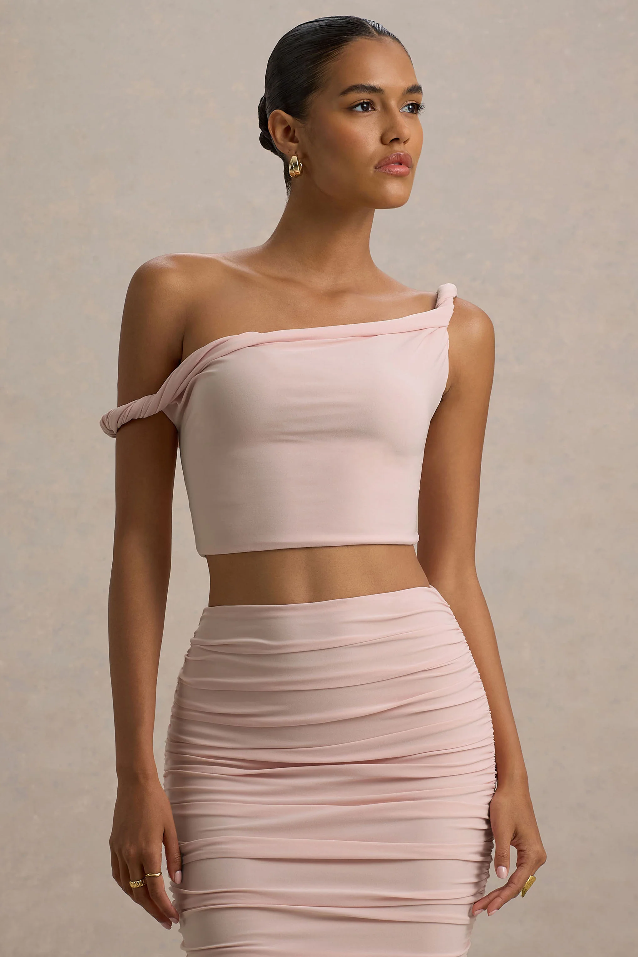 Ariel | Light Pink Twisted Asymmetric Crop Top - Image 5