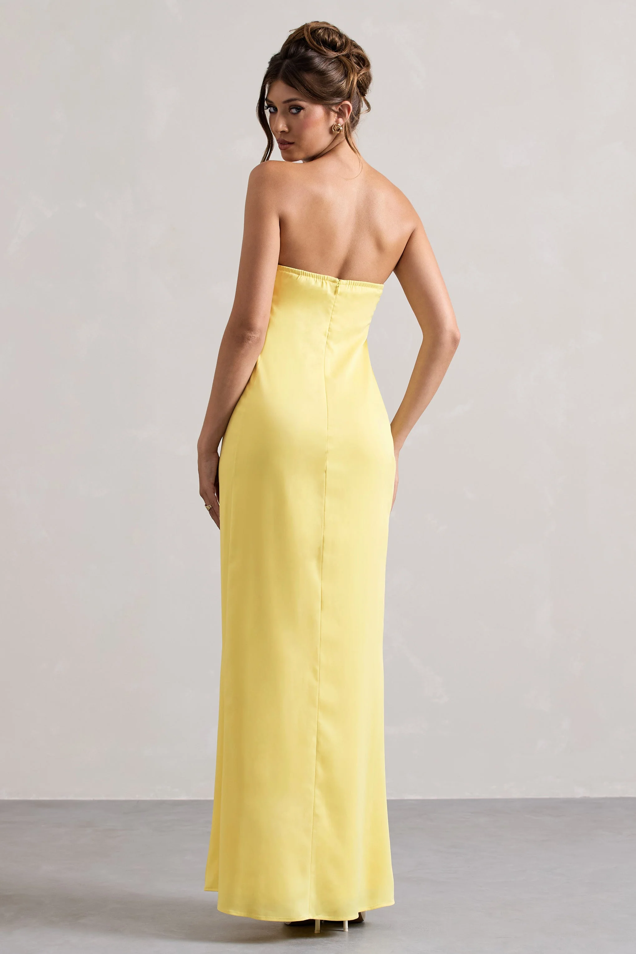 Azra | Lemon Satin Bandeau Maxi Dress - Image 2