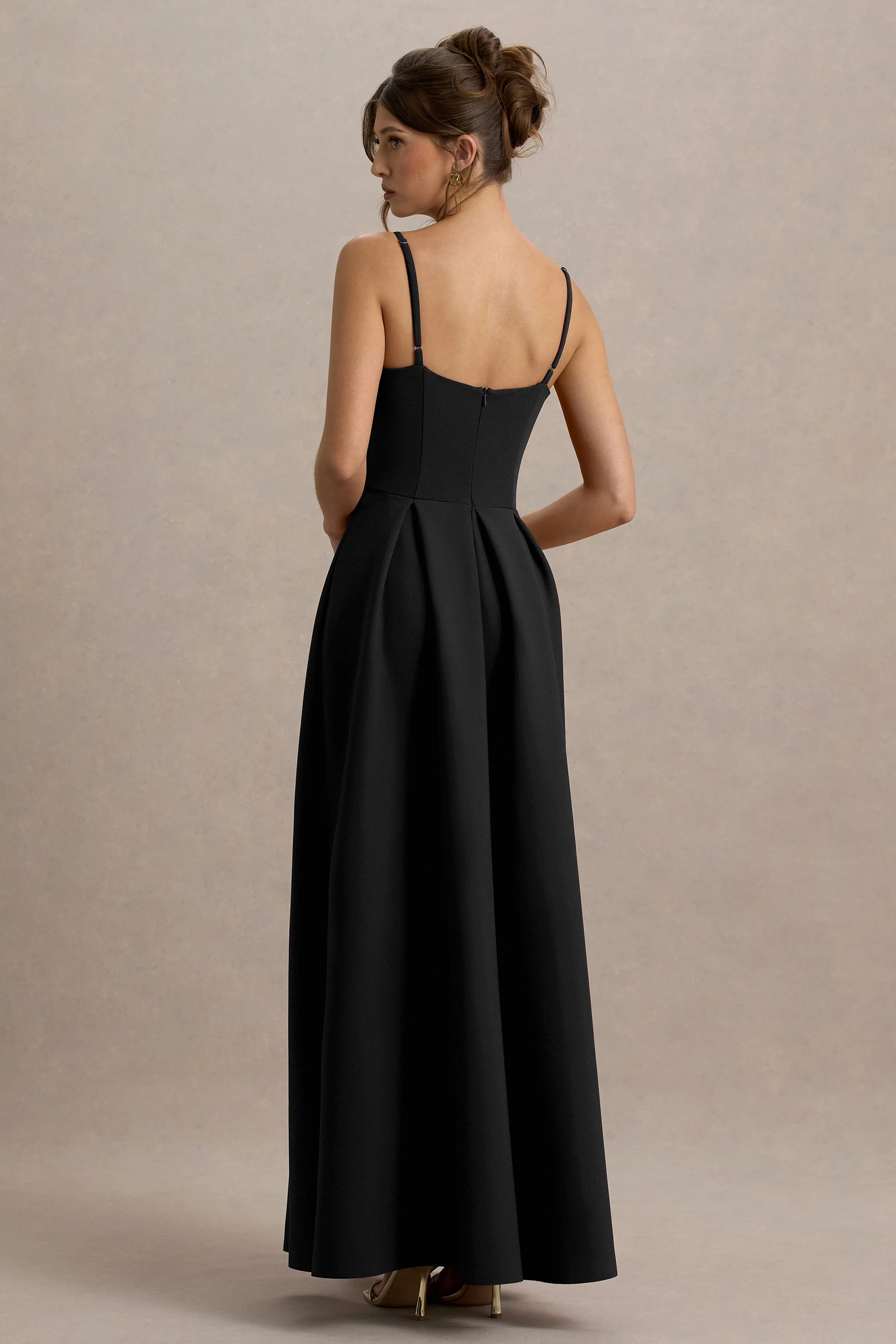 Bambina | Black Scoop-Neck Pleated Maxi Dress - Image 3
