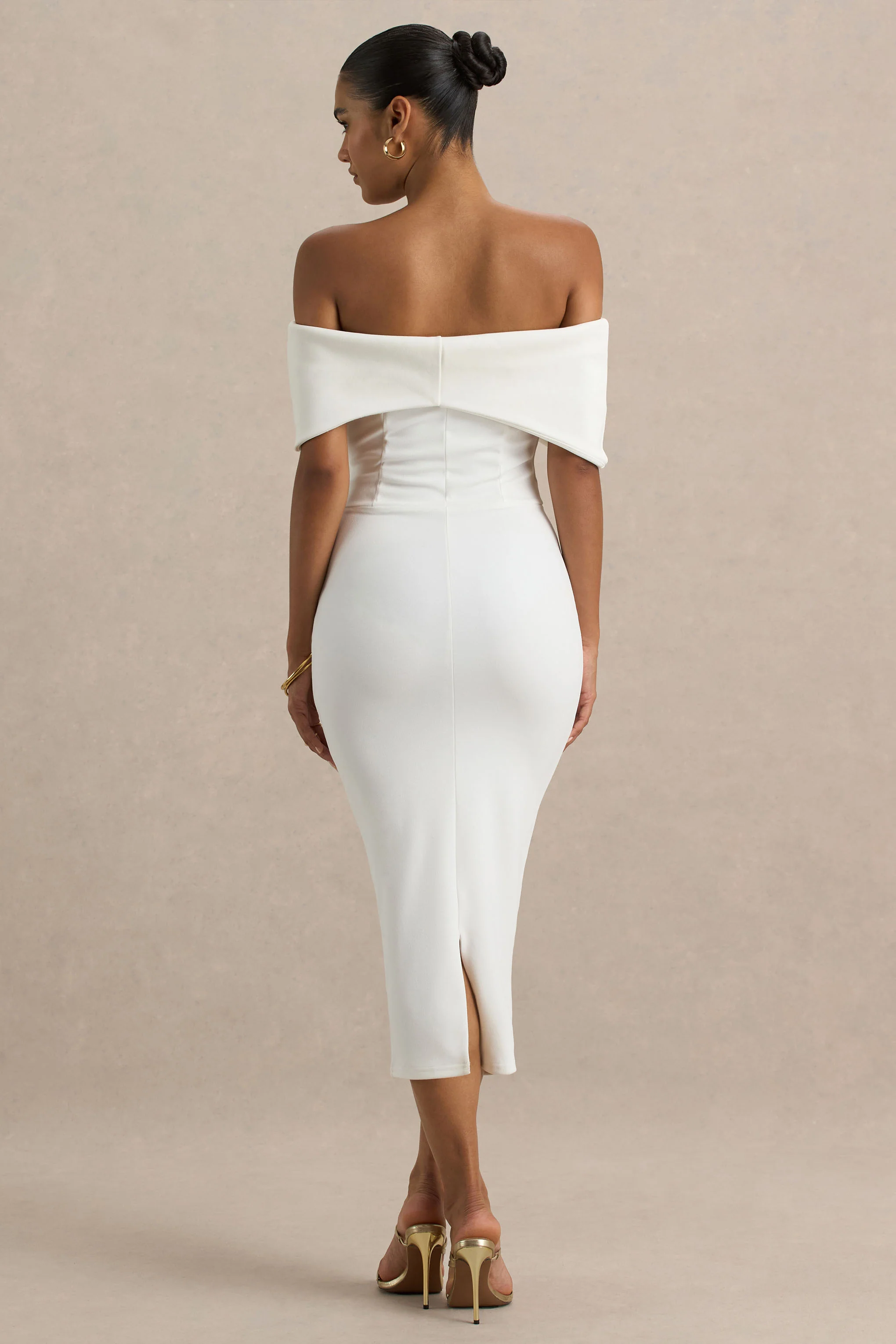 Bayshore | White Bow Bardot Midi Dress - Image 2