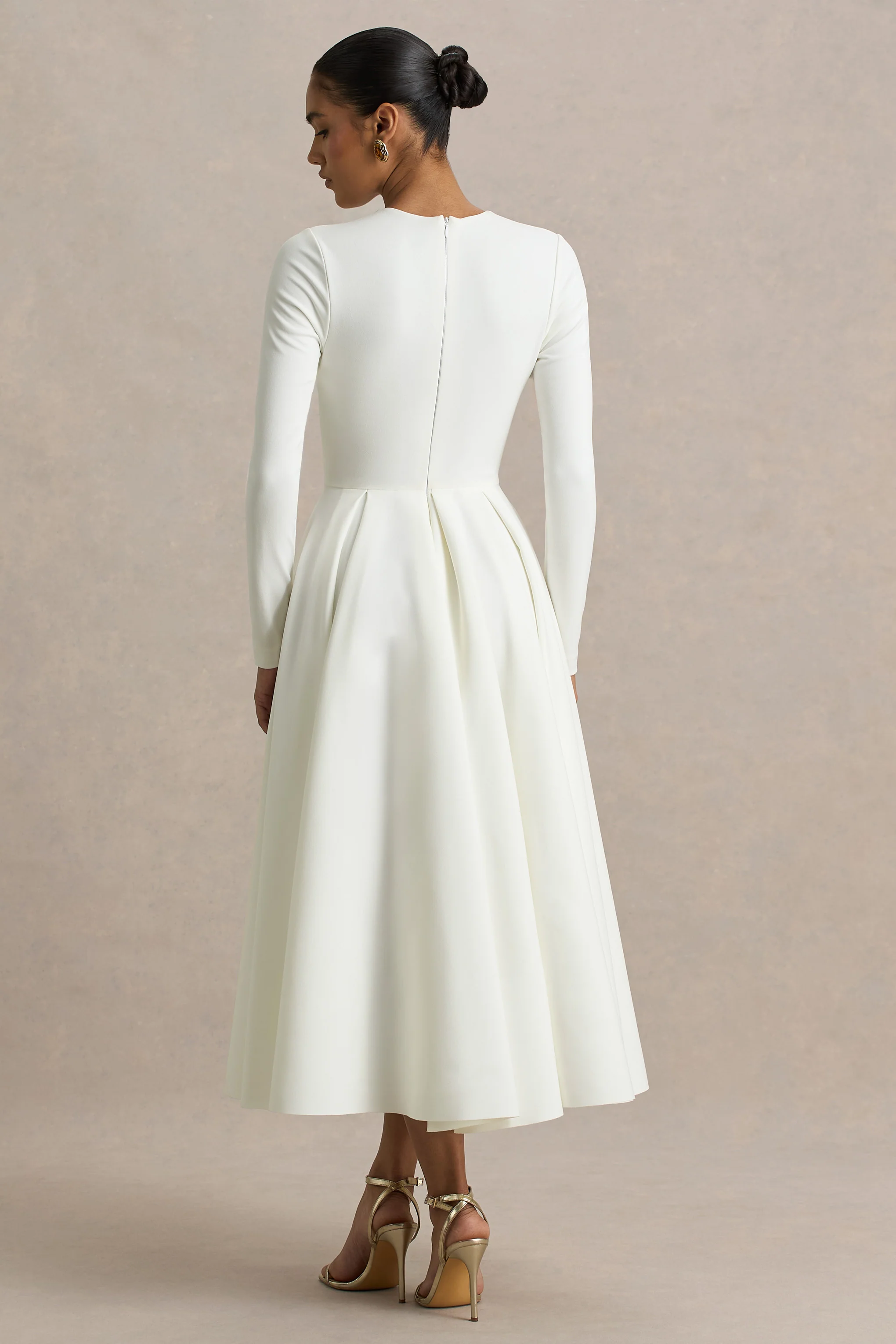 Bellamy | Cream Crew-Neck Long Sleeve Midi Dress - Image 2