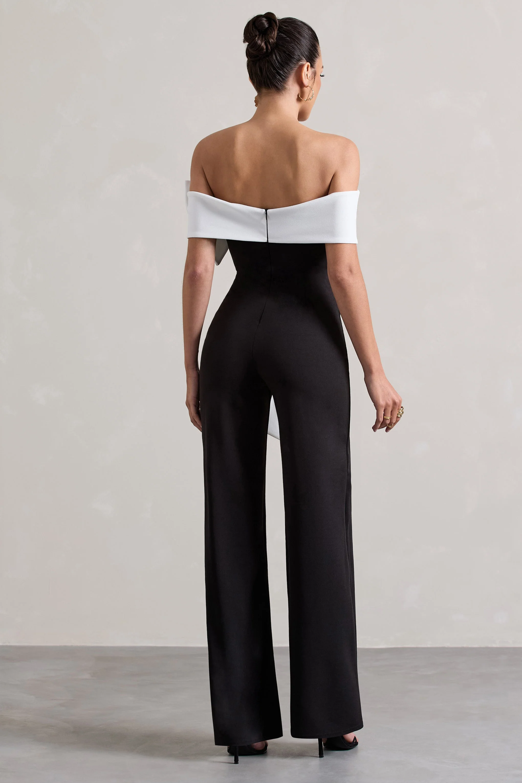 Bower | Black Bardot Straight-Leg Jumpsuit With Bow - Image 2