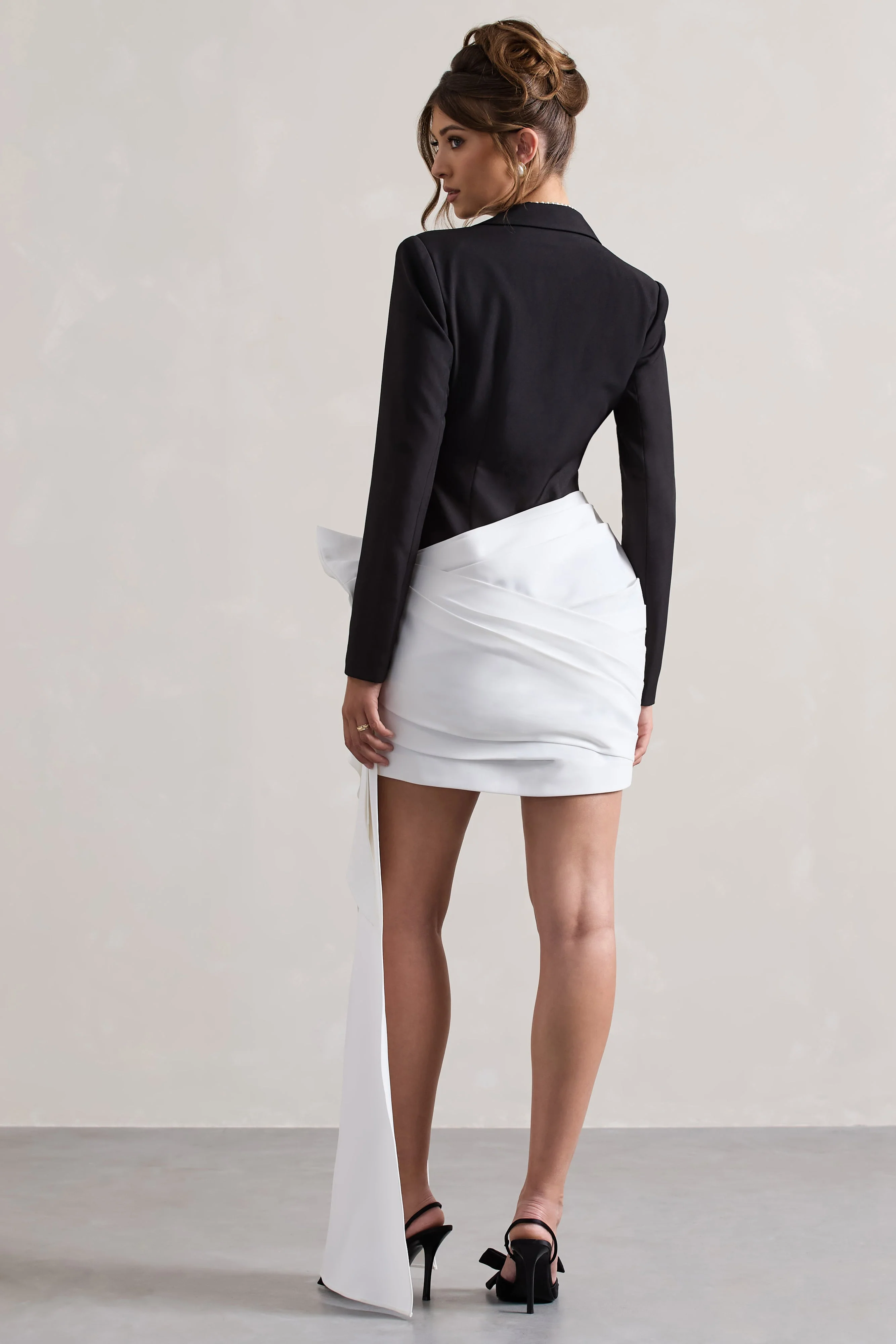 Capital | Black Tailored Blazer Mini Dress With Side Drape - Image 2