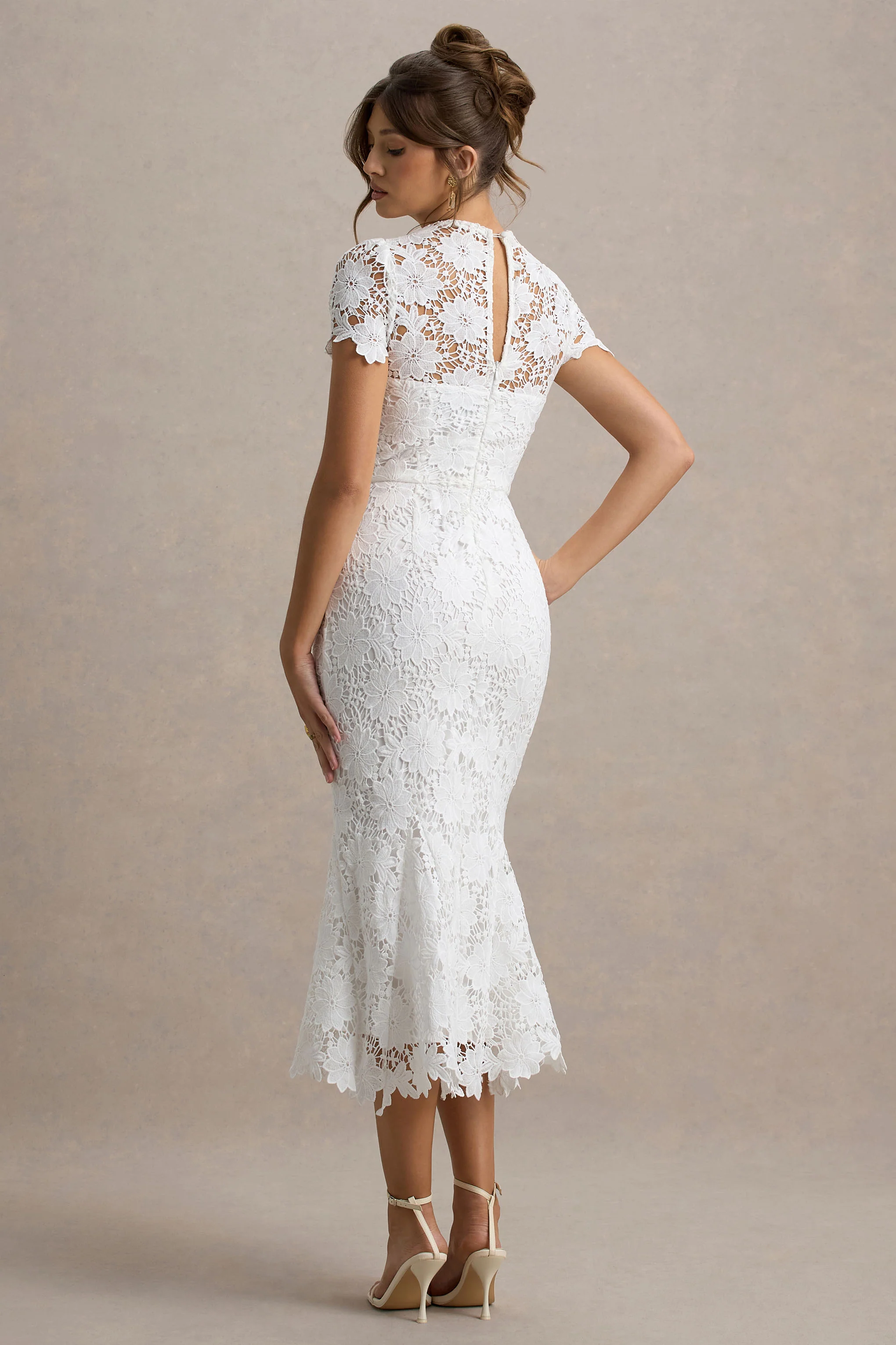 Clarissa | White Lace Short-Sleeve Midi Dress - Image 2