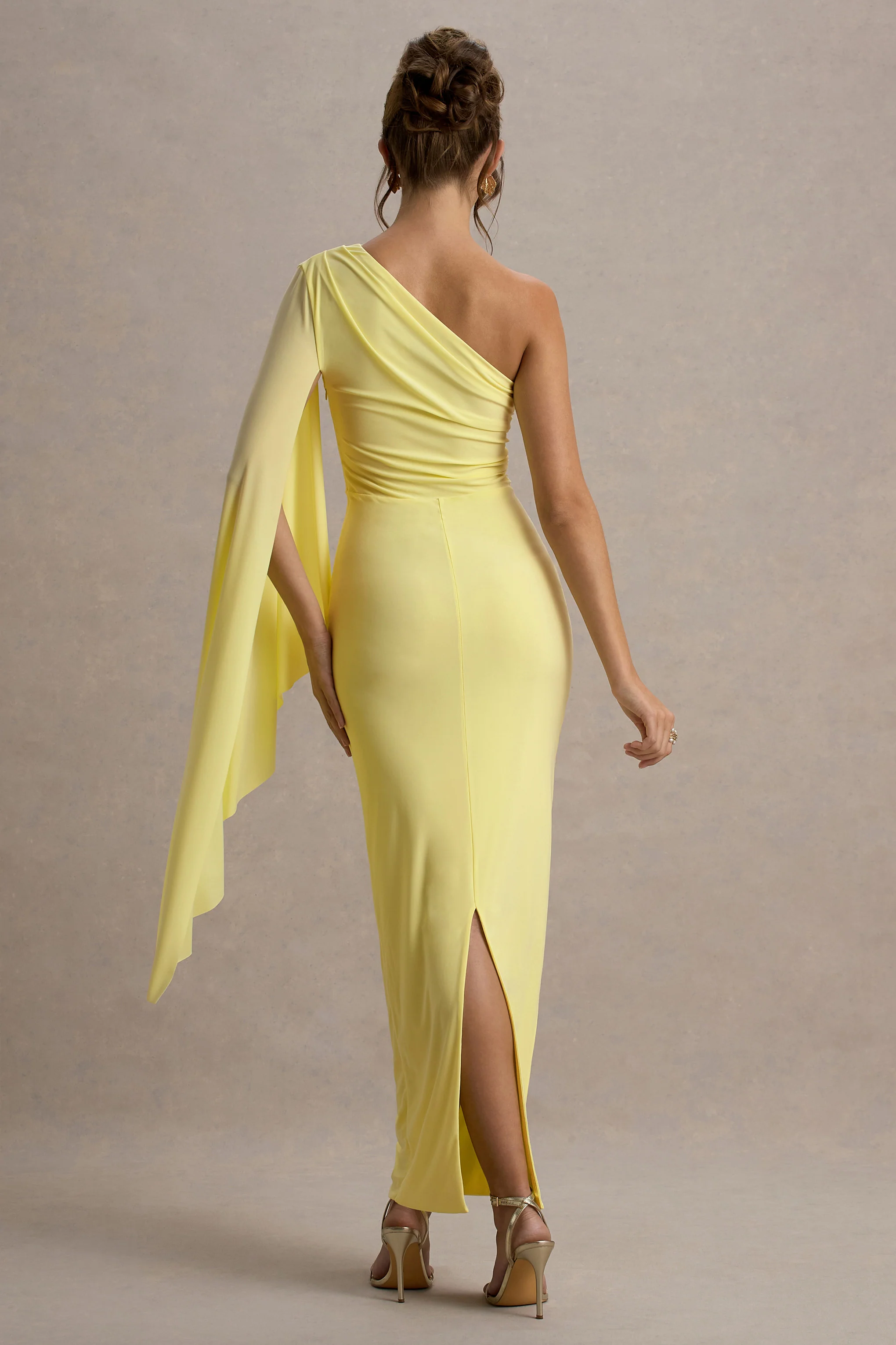 Clementina | Lemon Asymmetric Cape Sleeve Maxi Dress - Image 2