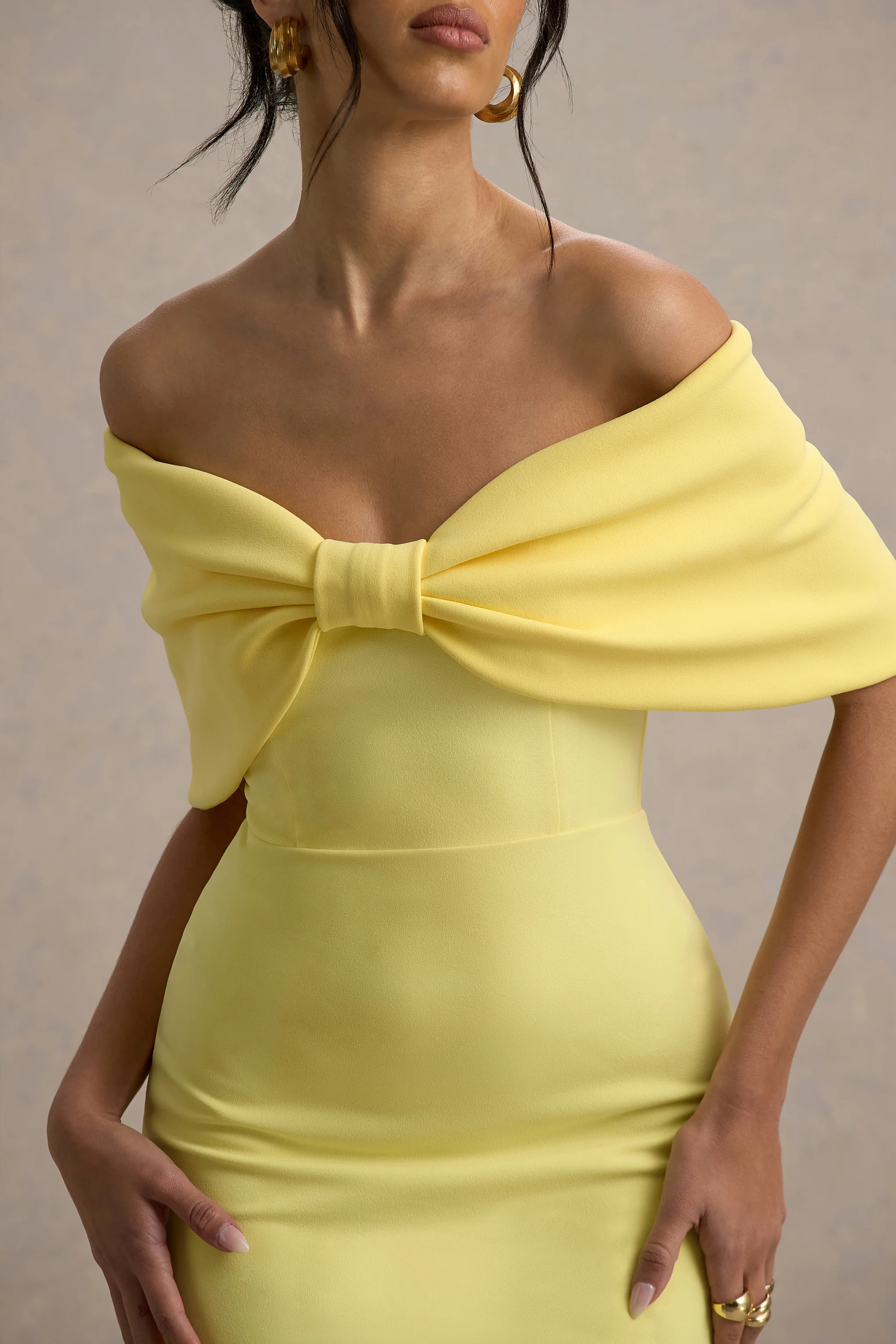 Cornelia | Lemon Strapless Maxi Dress With Oversized Bow - Image 3