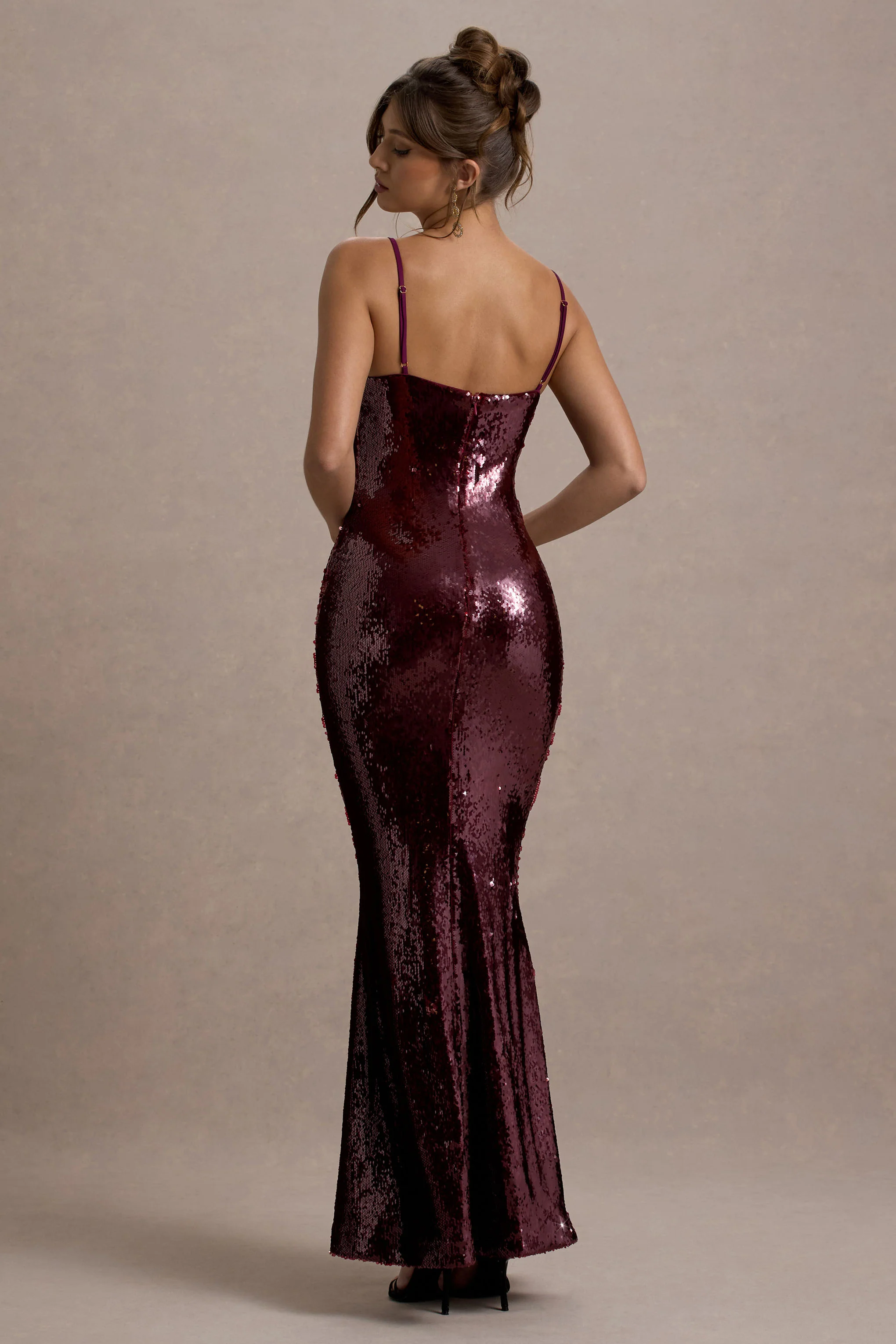Crystalline | Berry Sequin Strappy Maxi Dress - Image 2