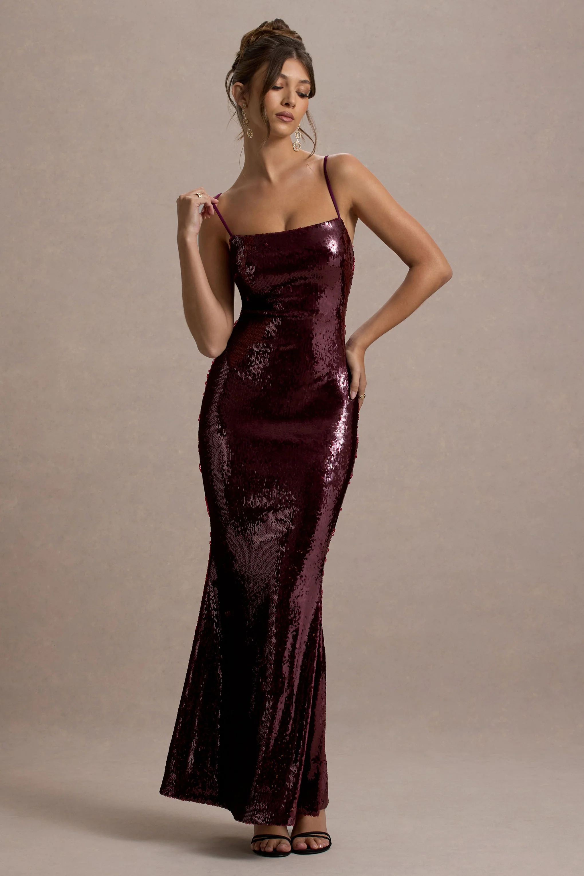 Crystalline | Berry Sequin Strappy Maxi Dress - Image 4