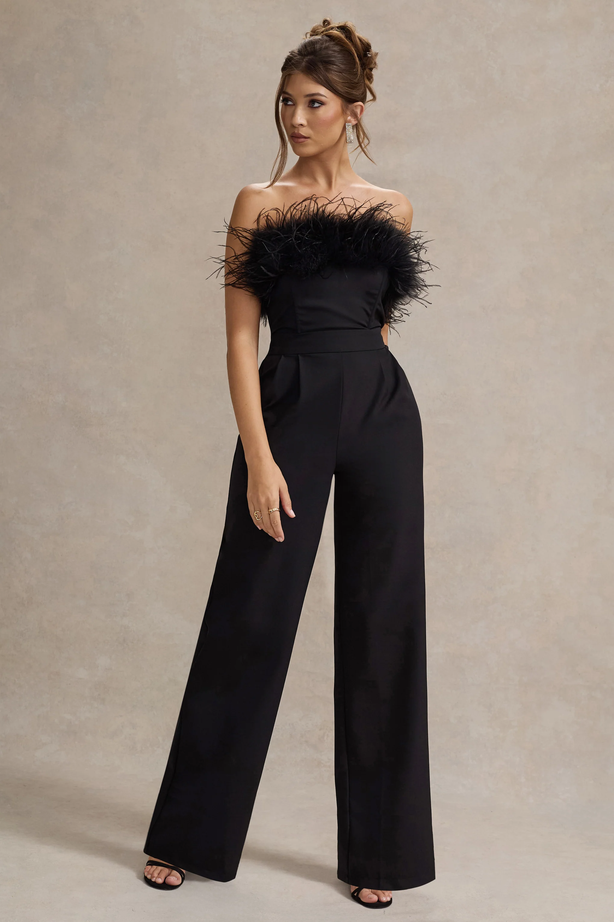 Delta | Black Feather Bandeau Wide-Leg Jumpsuit - Image 3