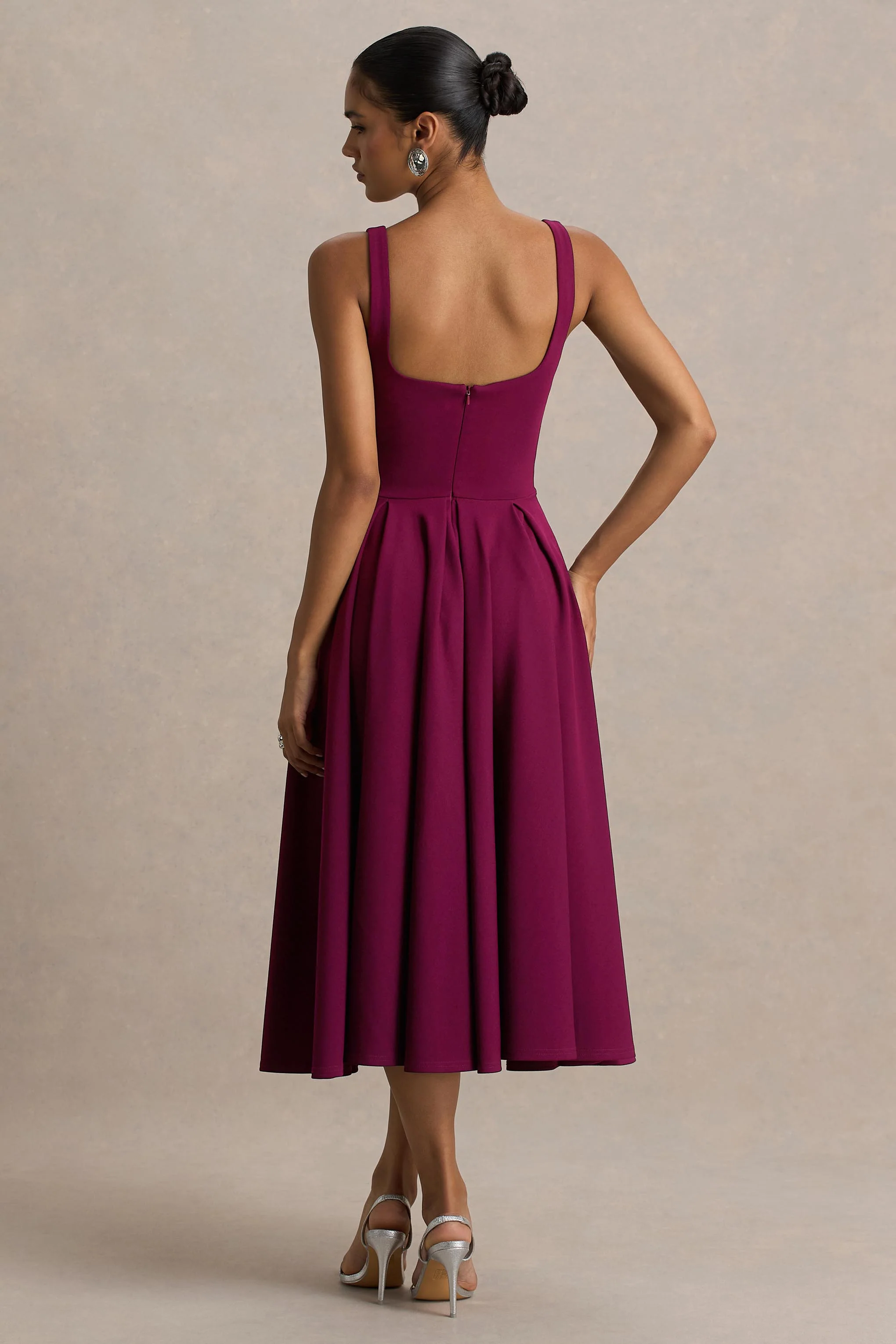 Depths | Burgundy V-Neck Midi Dress - Image 2
