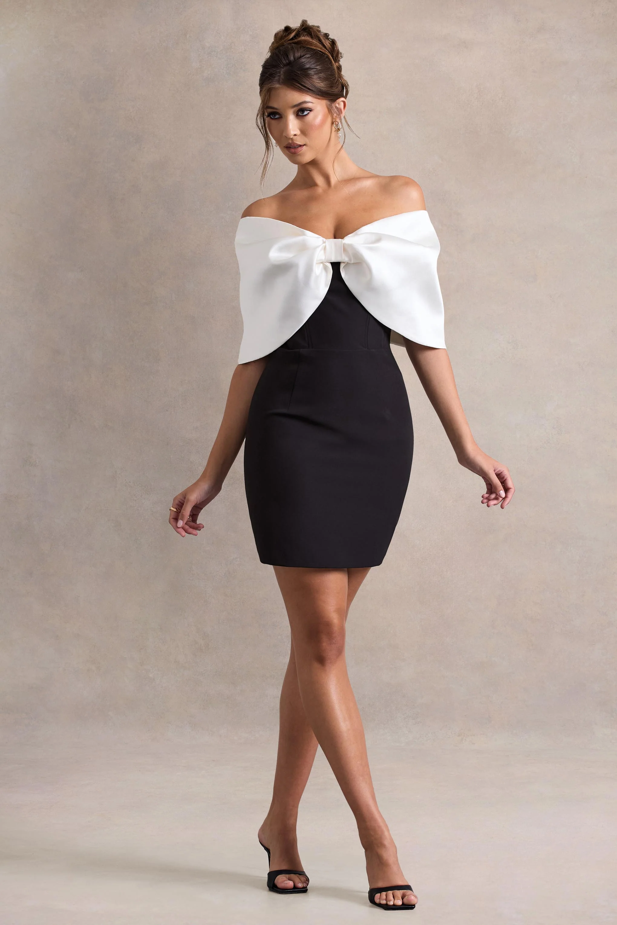 Dewdrop | Black & White Mini Dress With Oversized Bow - Image 4