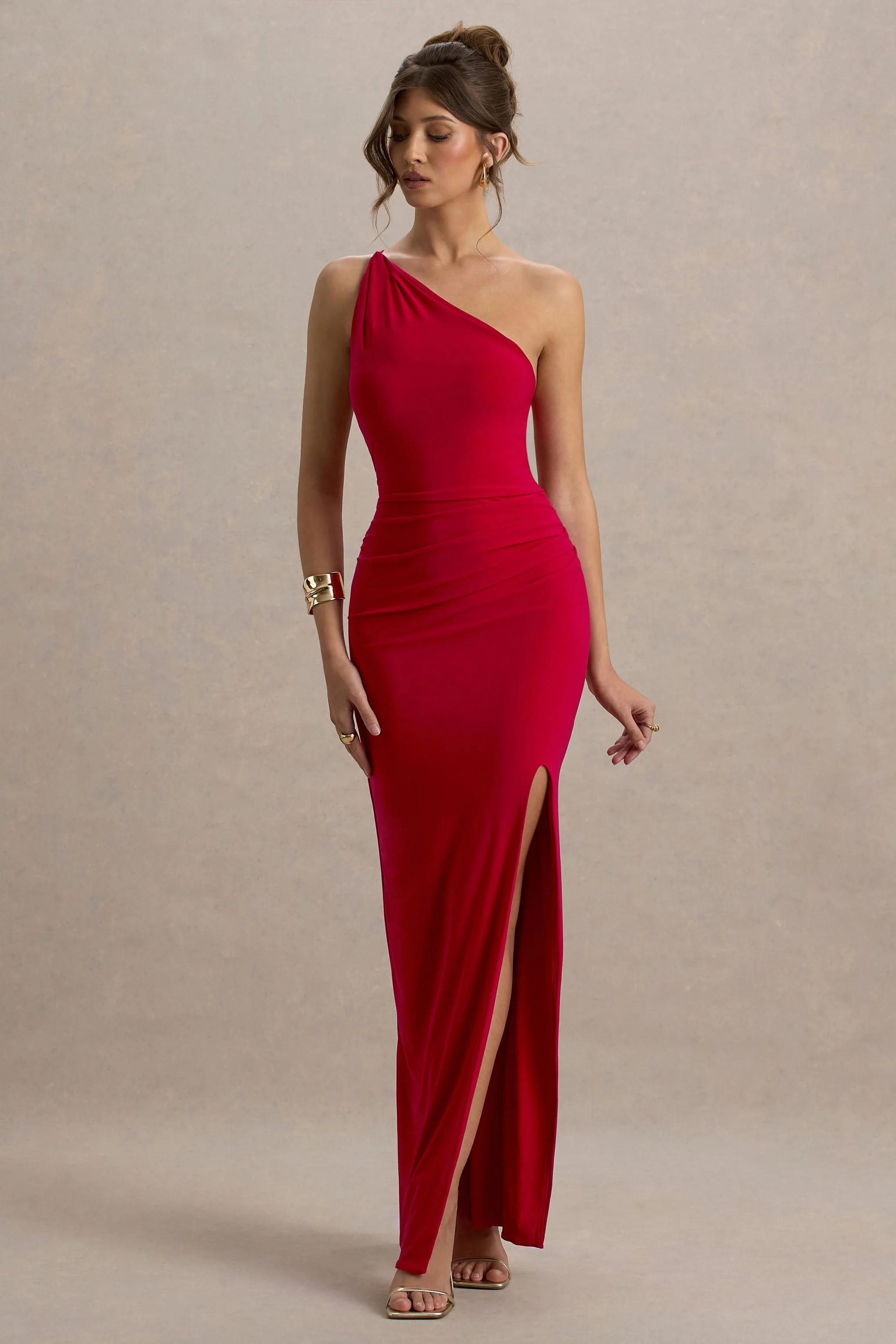 Dressing Up | Red One Shoulder Maxi Dress With Open Back Detail - Image 5