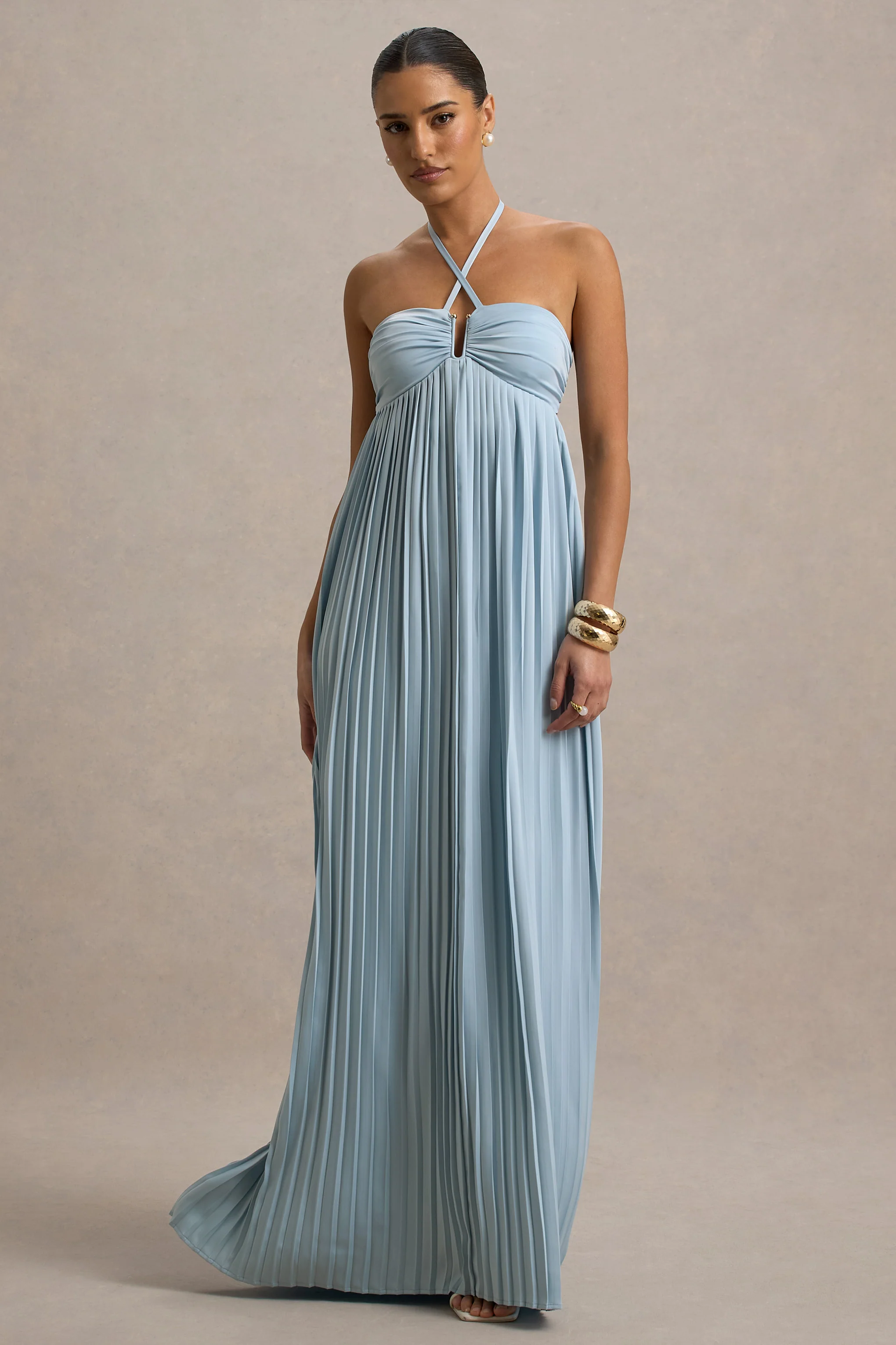 Elayne | Powder Blue Halter-Neck Maxi Dress With Cut-Out Detail - Image 4