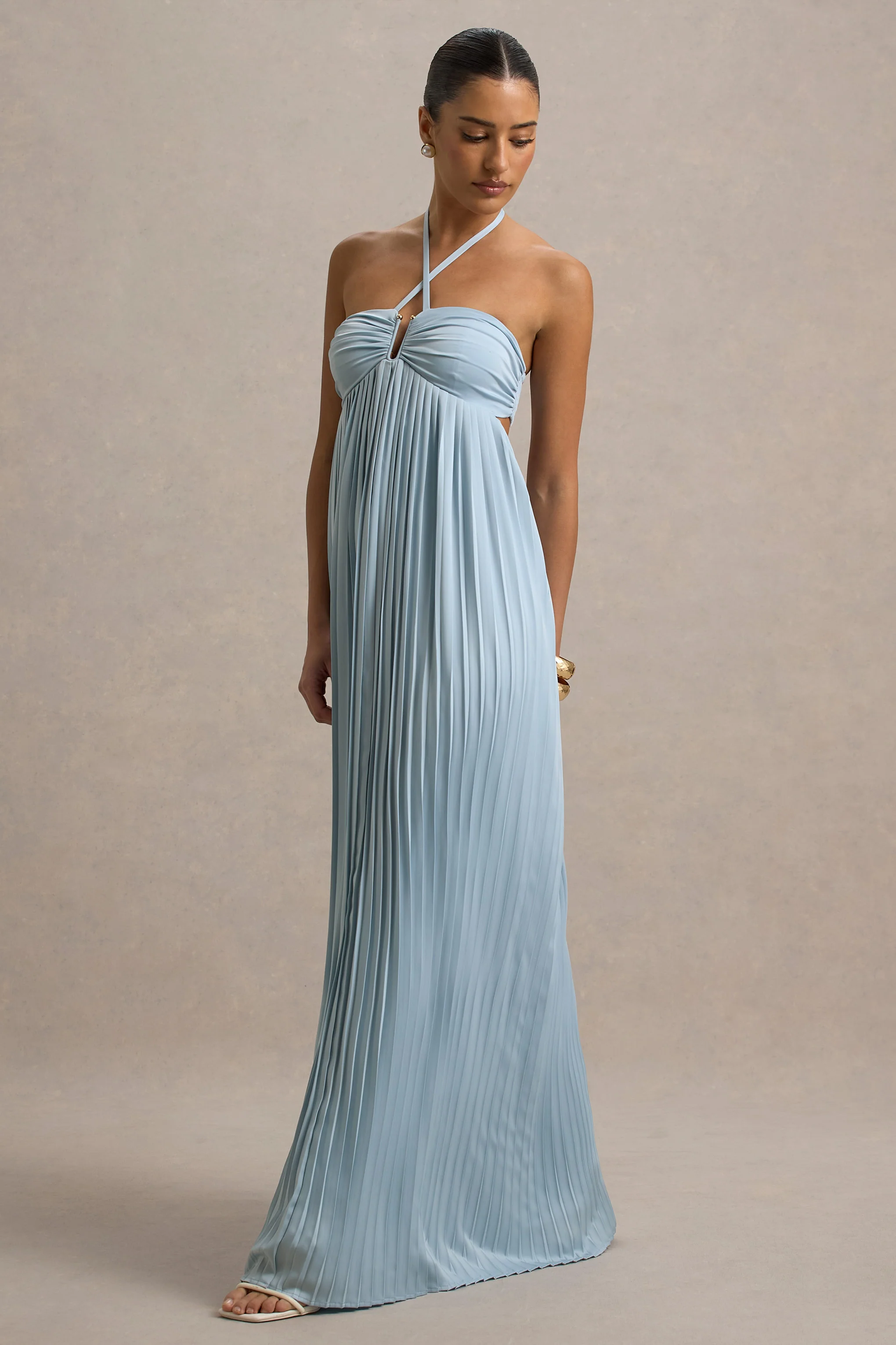 Elayne | Powder Blue Halter-Neck Maxi Dress With Cut-Out Detail - Image 5