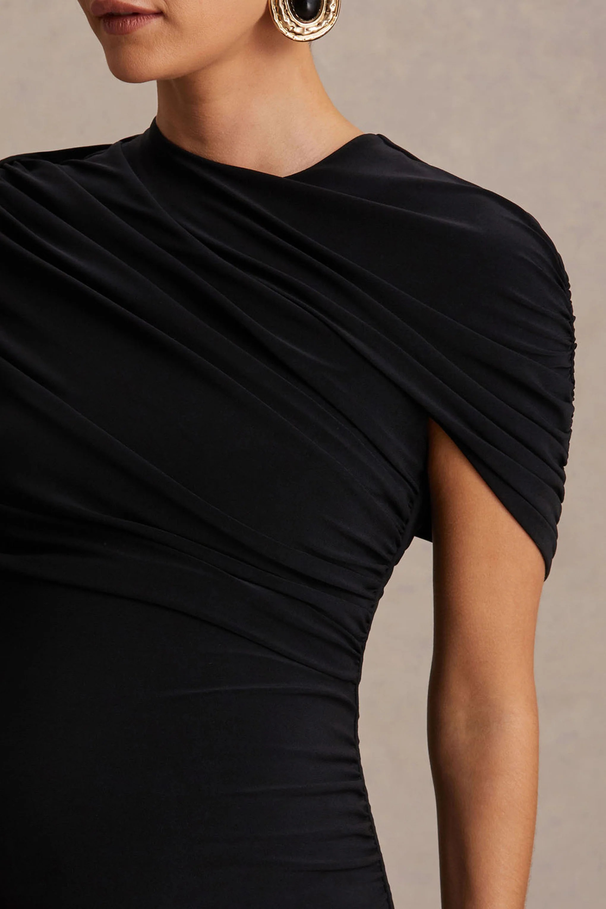 Eleni | Black Crew-Neck Maternity Maxi Dress With Cape-Sleeves And Drop Waist - Image 3