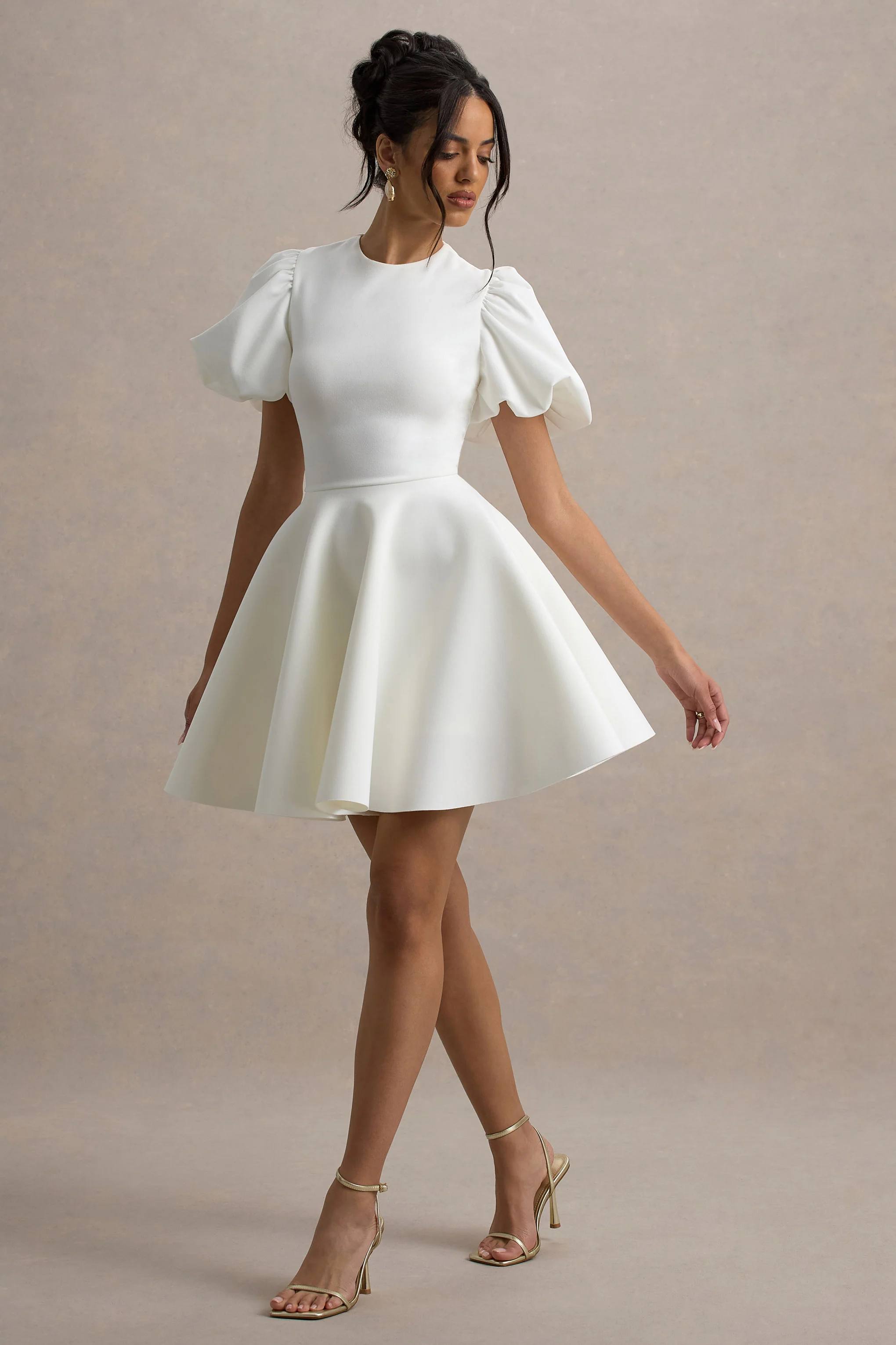 Emelia | White Puff-Sleeve Skater Mini Dress - Image 5