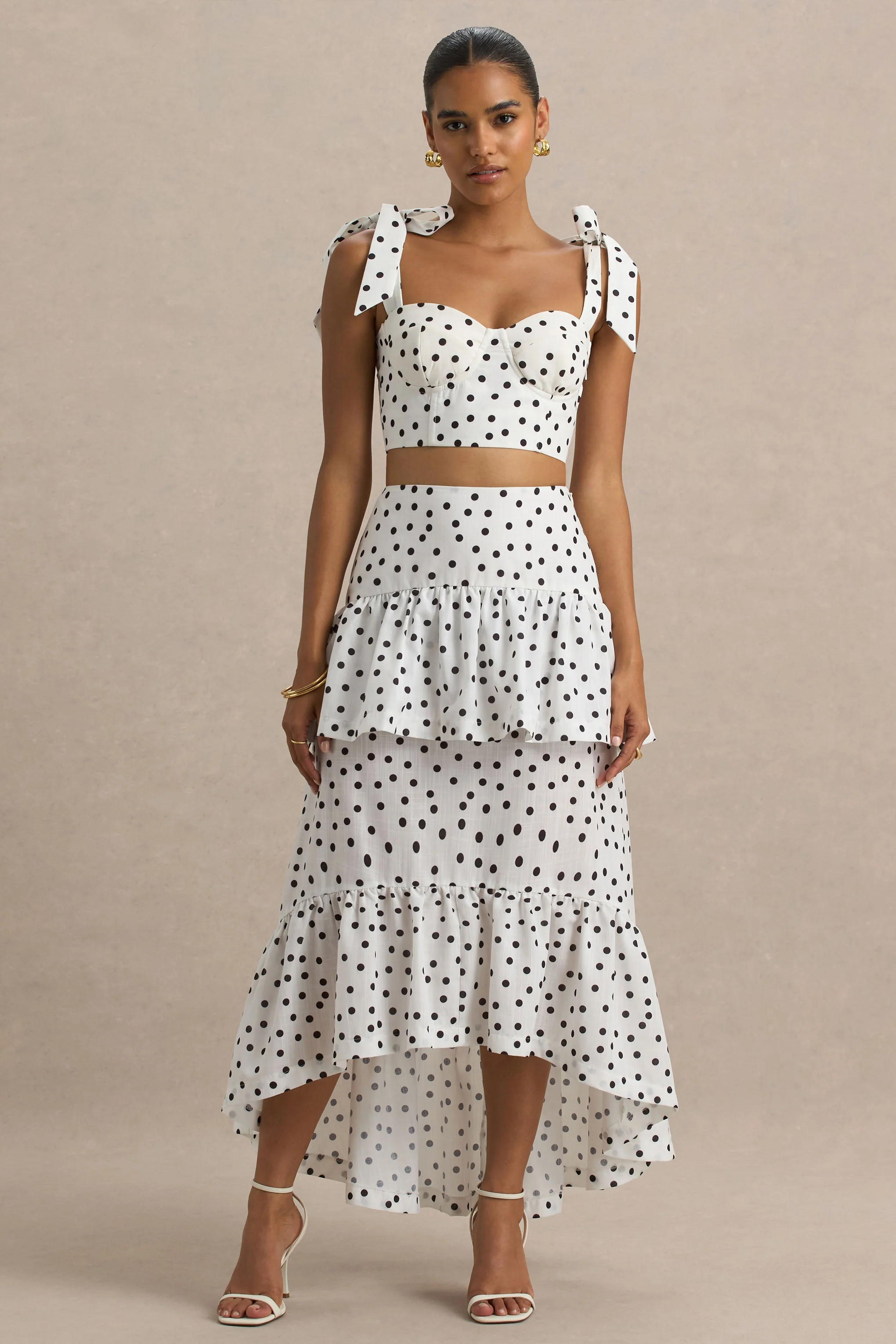 Emry | White Polka Dot High-Waist Maxi Skirt With Ruffle Detail - Image 3