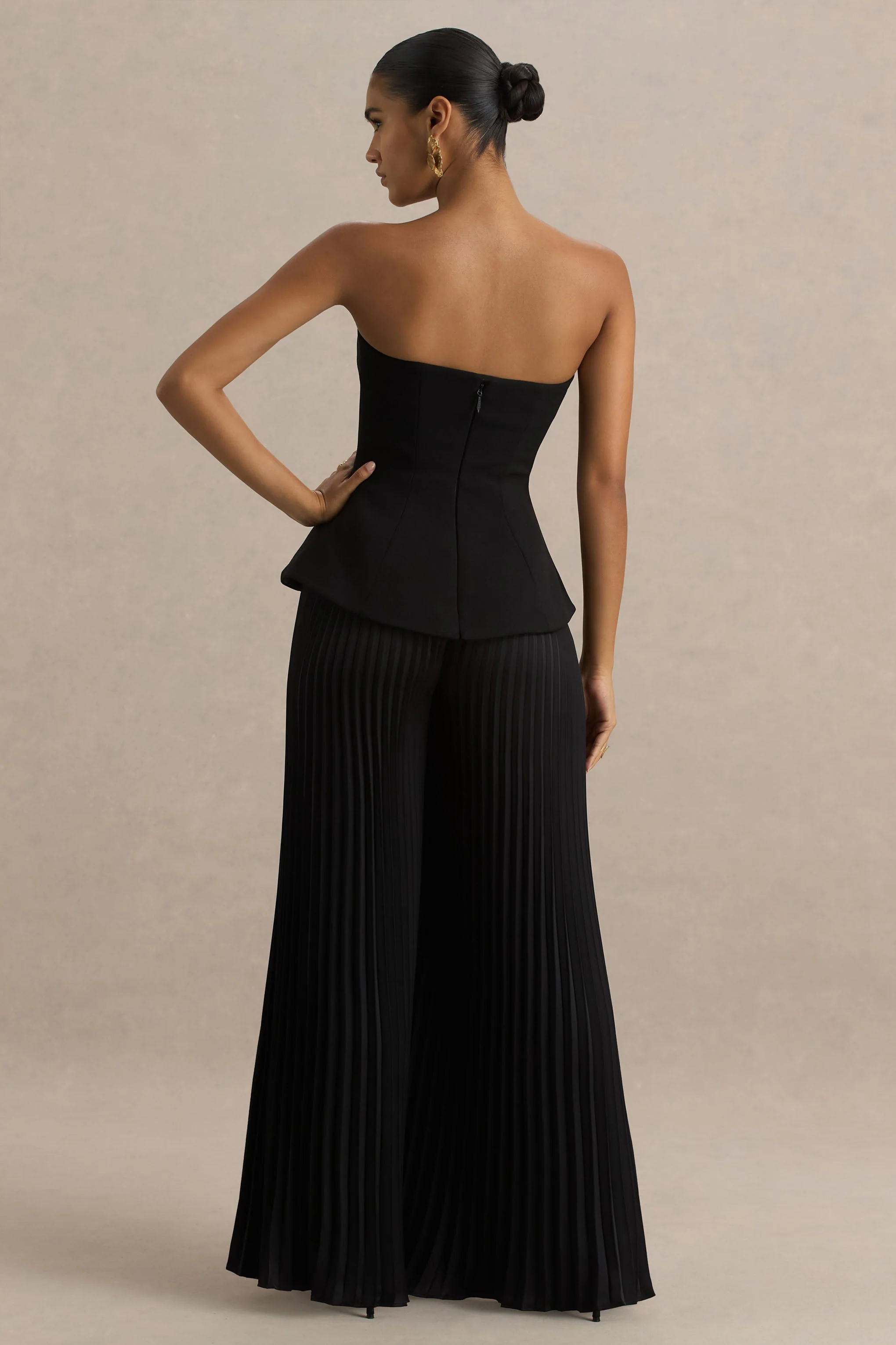 Feeling Good | Black Bandeau Jumpsuit With Pleated Trouser - Image 2