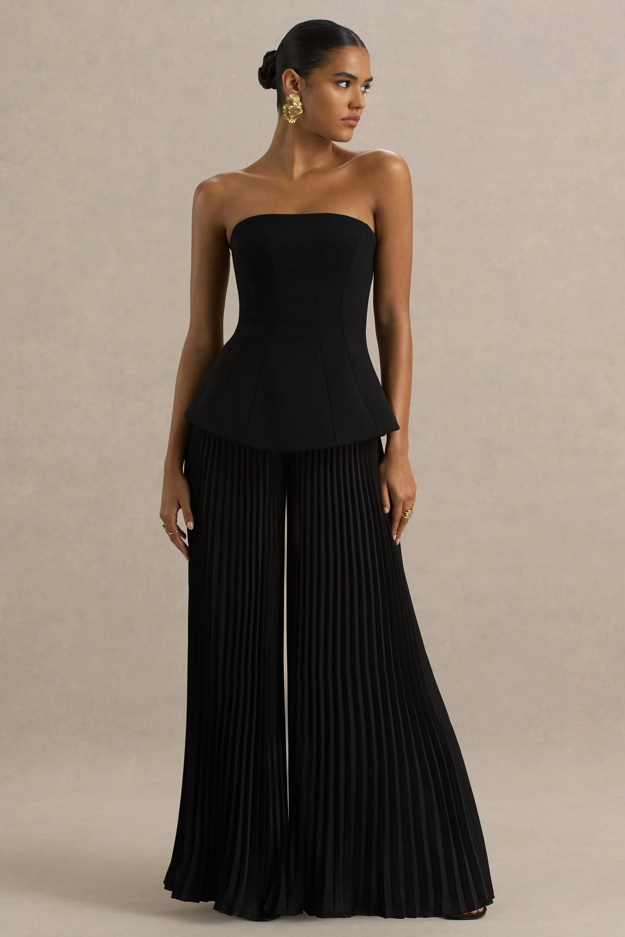 Feeling Good | Black Bandeau Jumpsuit With Pleated Trouser - Image 3