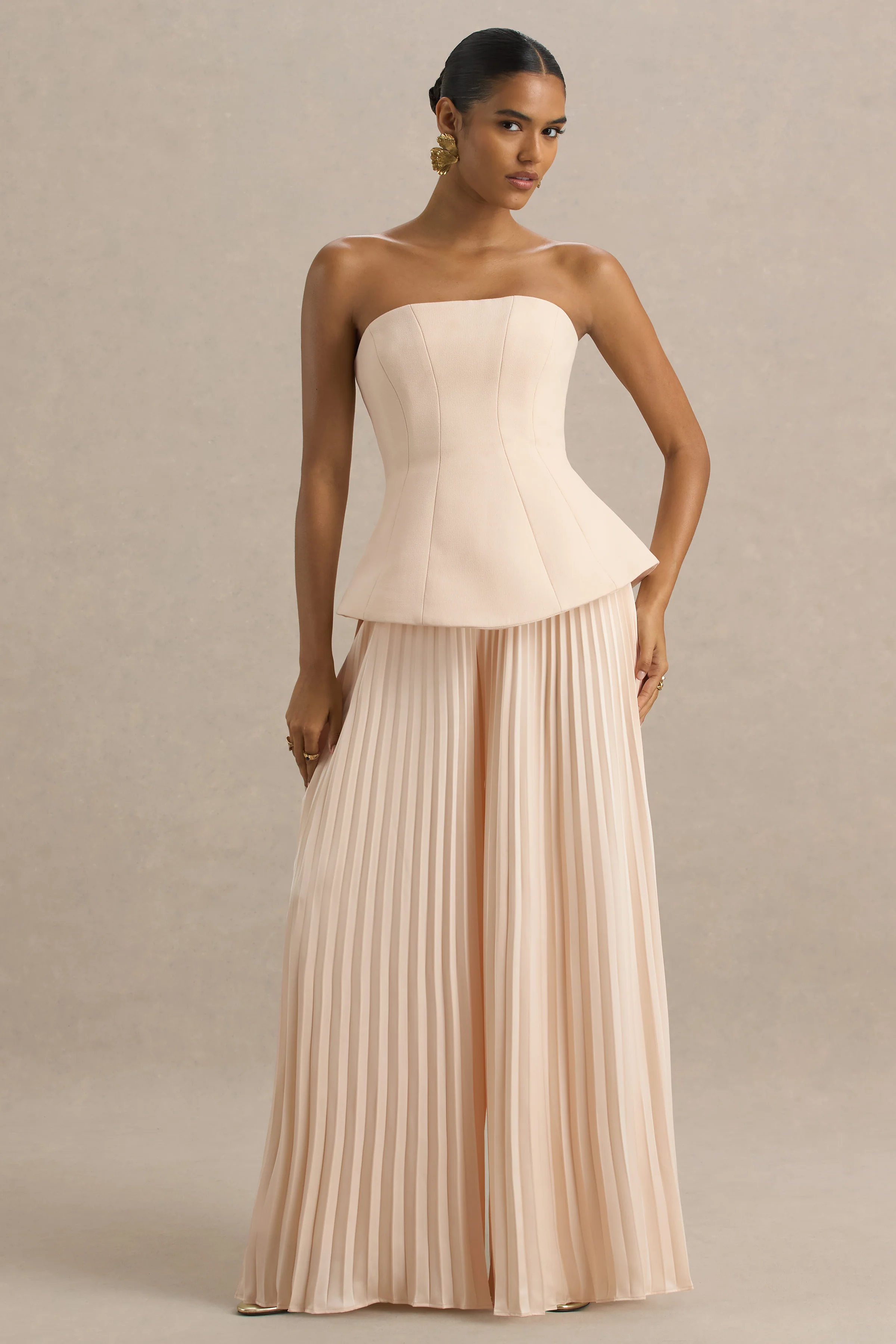 Feeling Good | Nude Bandeau Jumpsuit With Pleated Trouser
