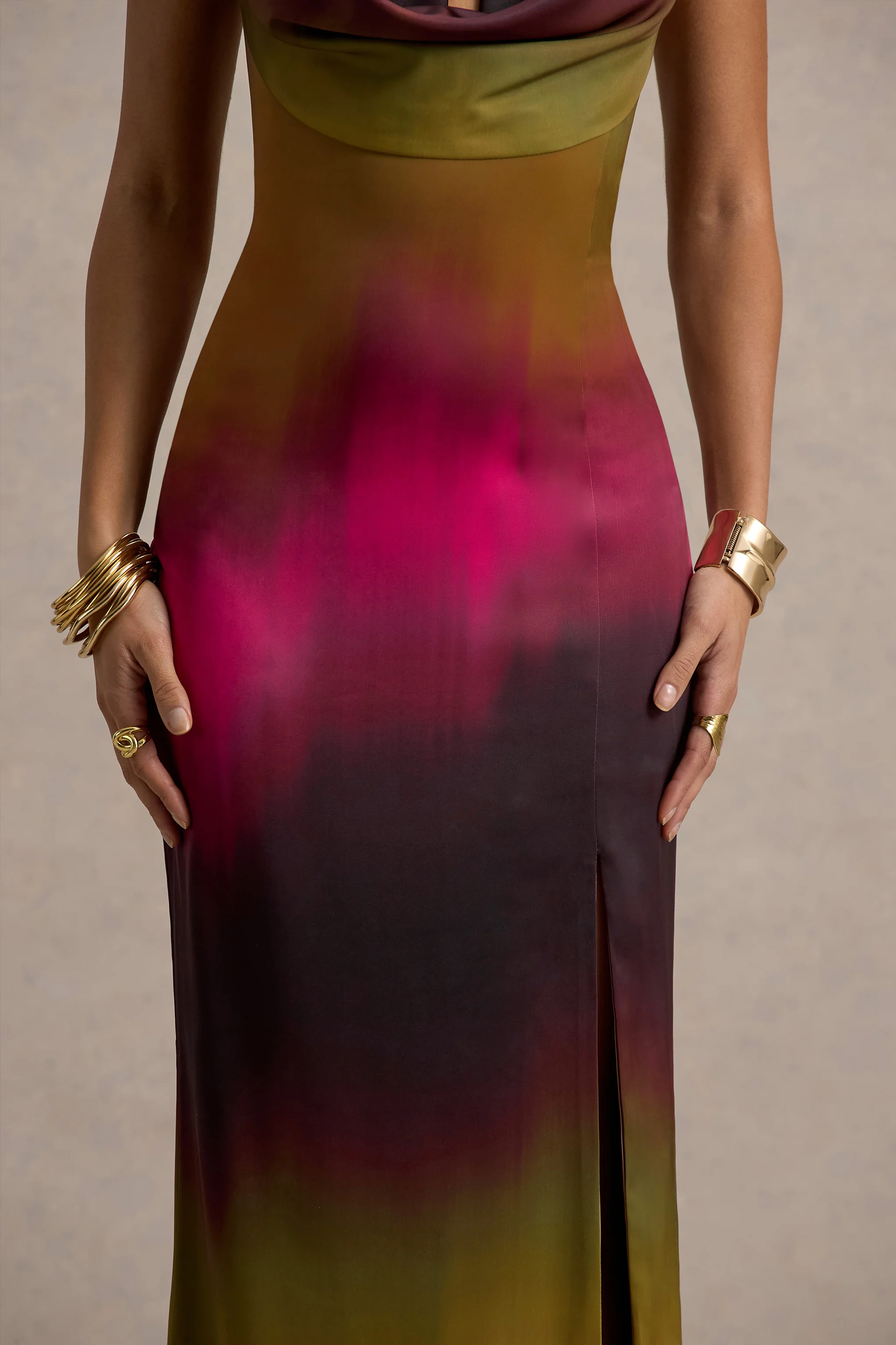 Fiorella | Ombre Print Cowl-Neck Split Maxi Dress - Image 6