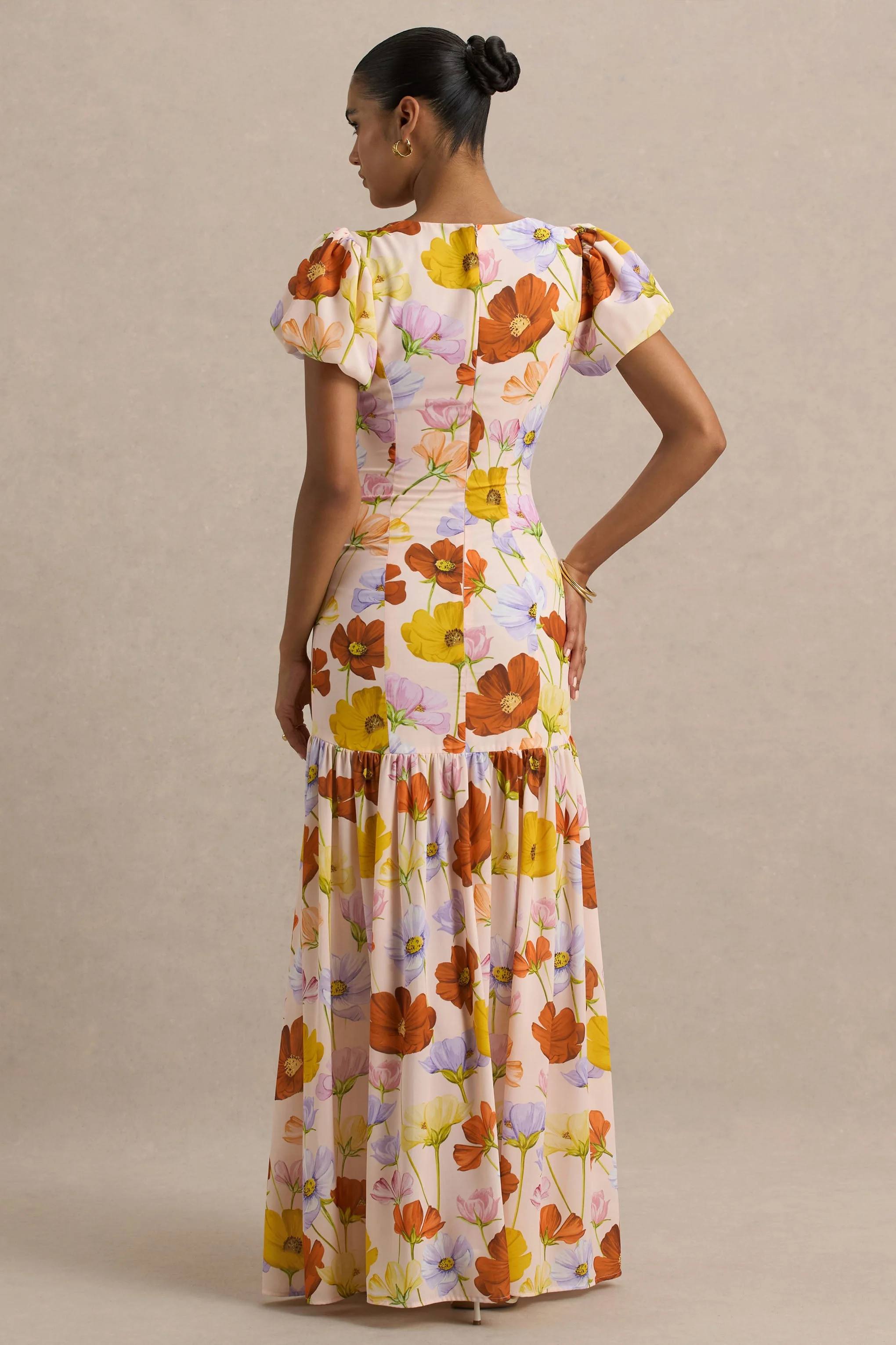 Ginny | Bright Floral Print Puff-Sleeve Split Maxi Dress - Image 2