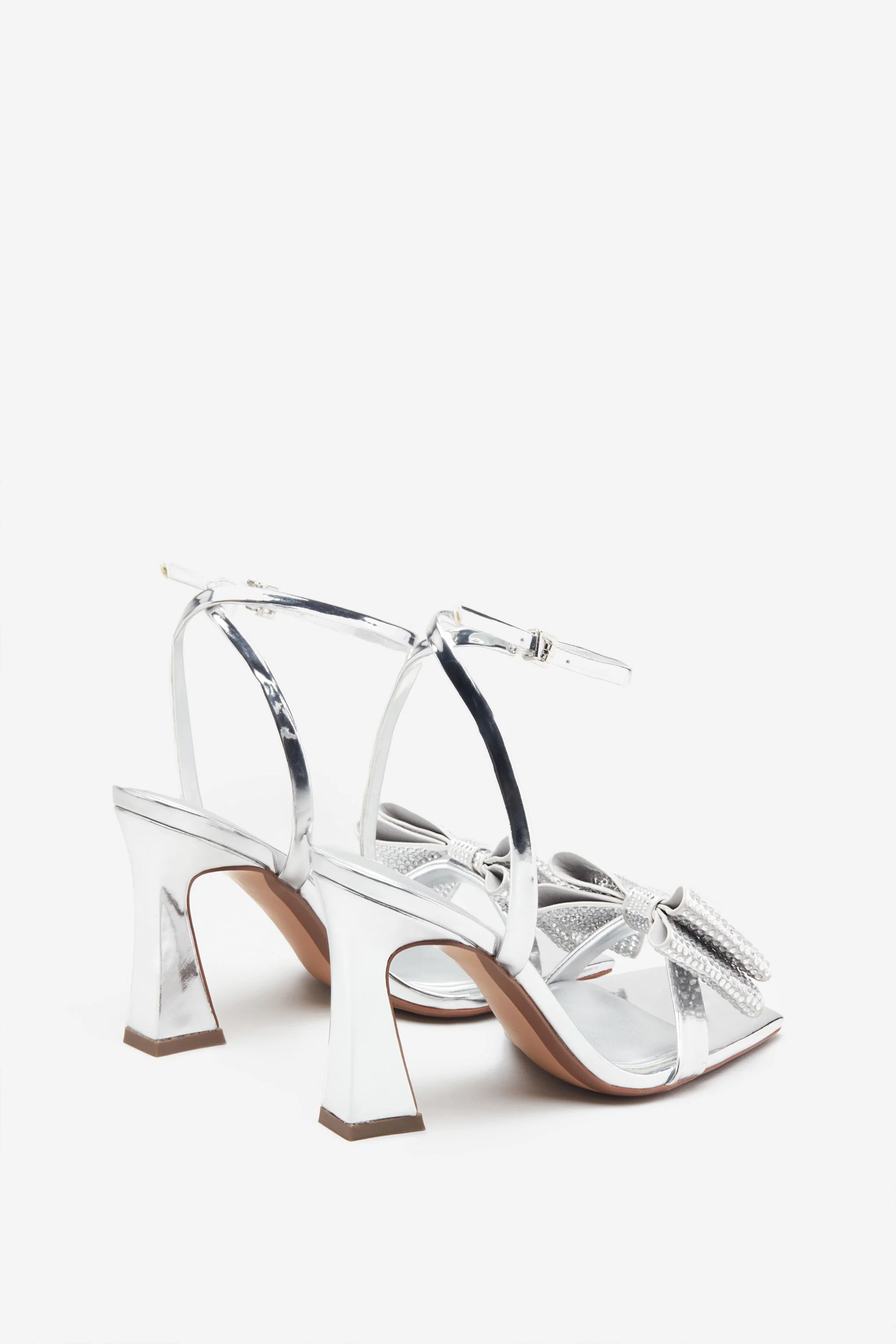 Headlines | Silver Ankle Strap Heeled Sandals With Diamante Bows - Image 3