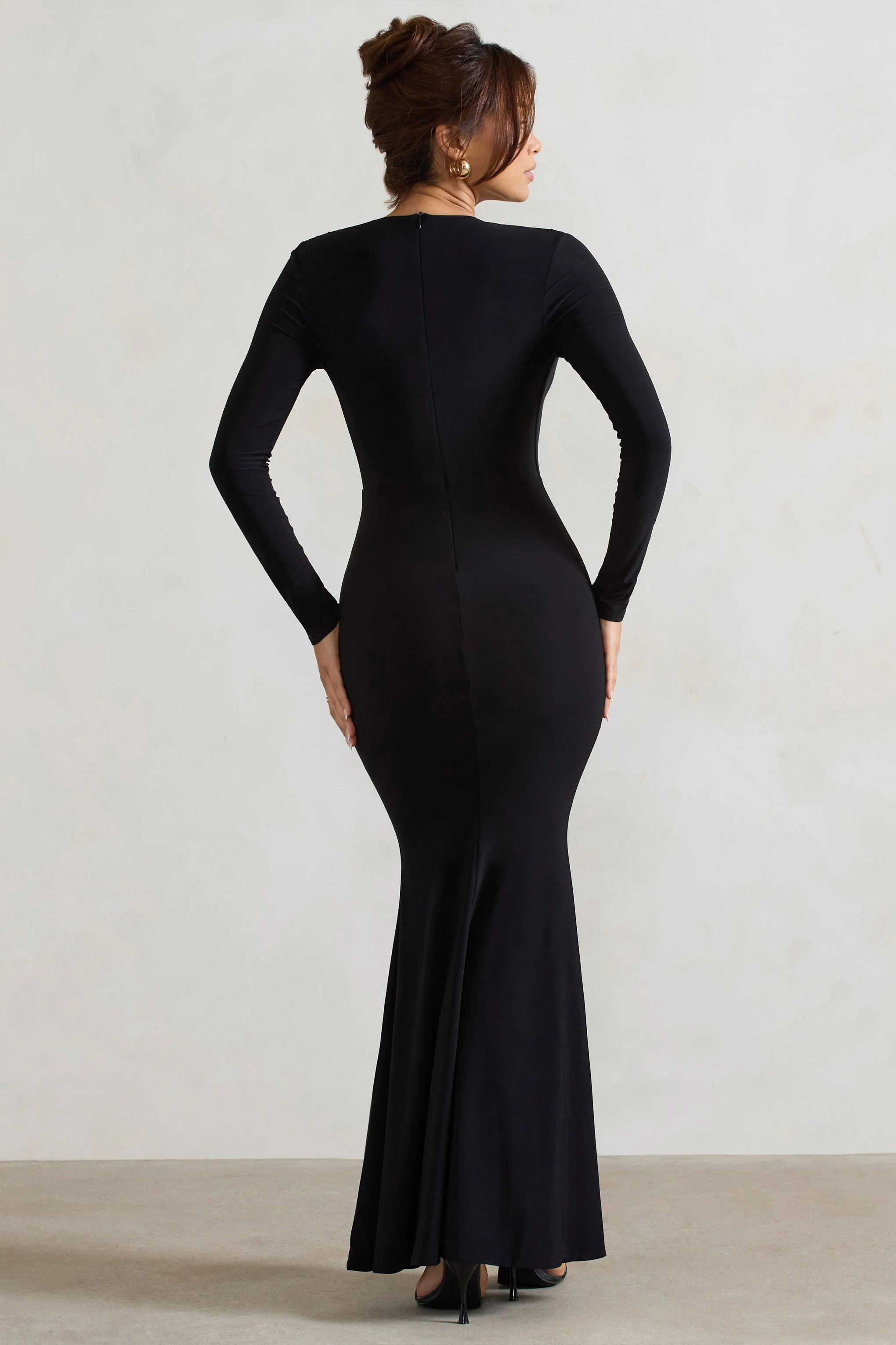 Heavy Heart | Black Cowl-Neck Long-Sleeve Maxi Dress - Image 2