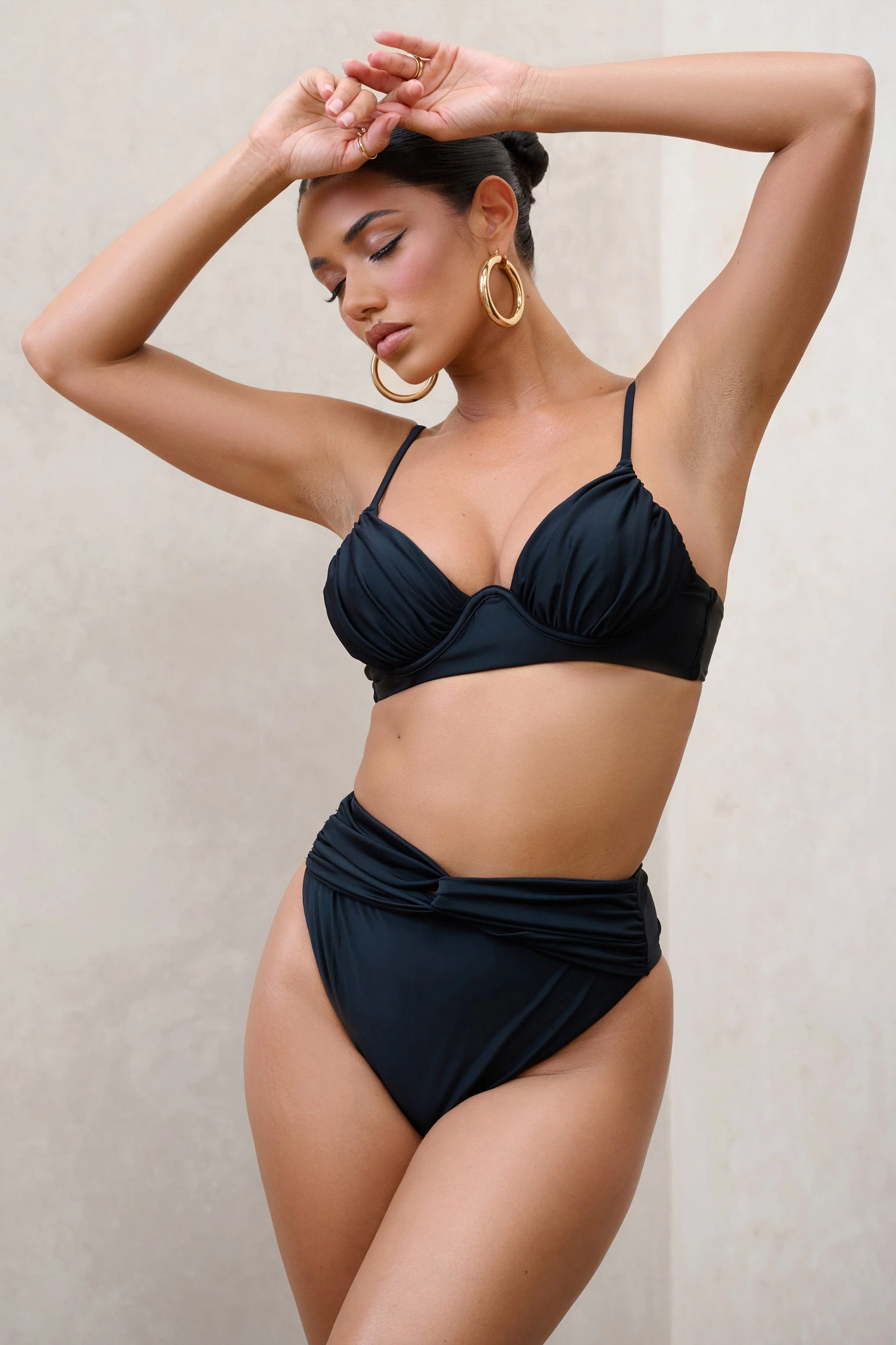 High Tide | Black High Waisted Twist Front Bikini Bottoms - Image 8