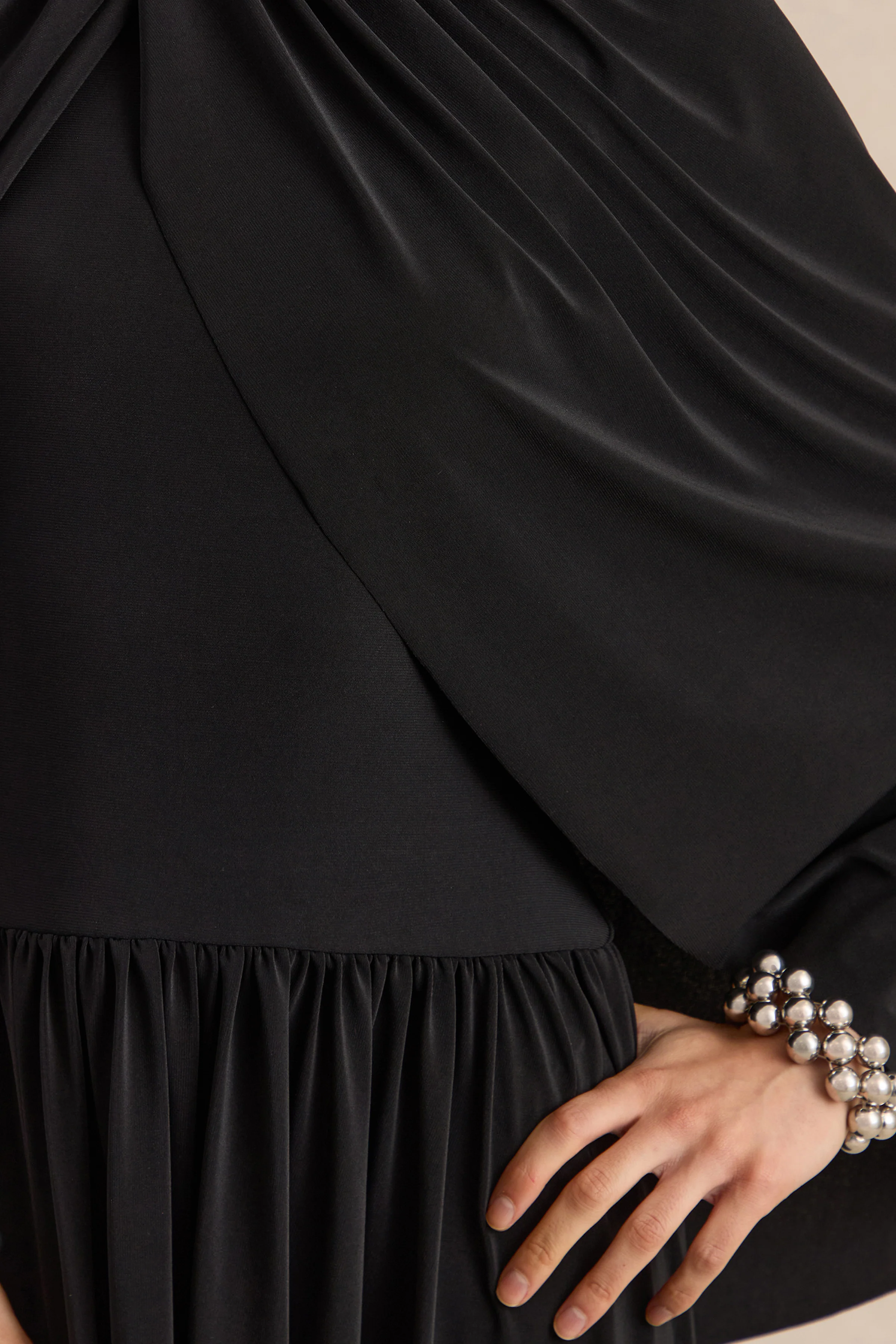Honora | Black High-Neck Midi Dress With Cape-Sleeves - Image 7