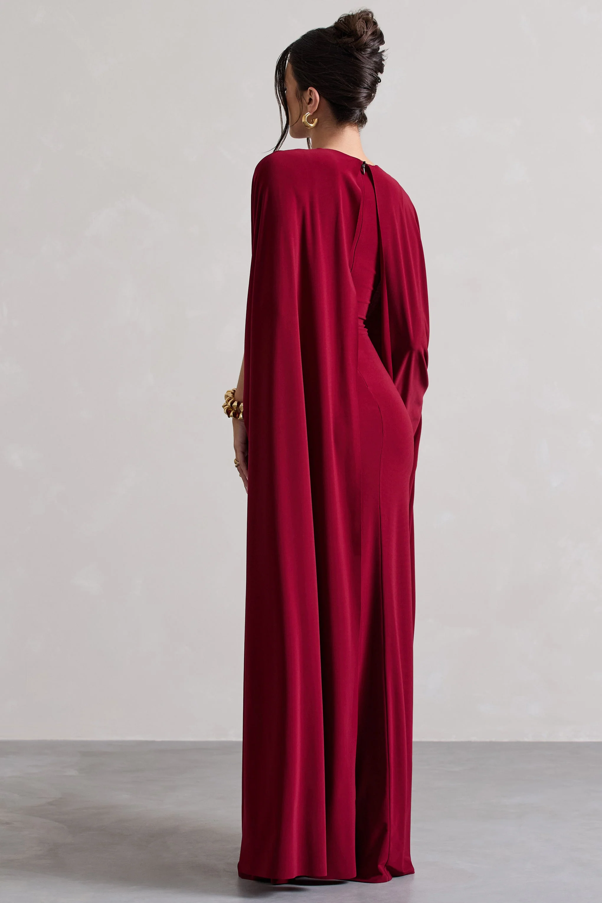 Ilaria | Berry Cape Sleeve Split Maxi Dress - Image 2