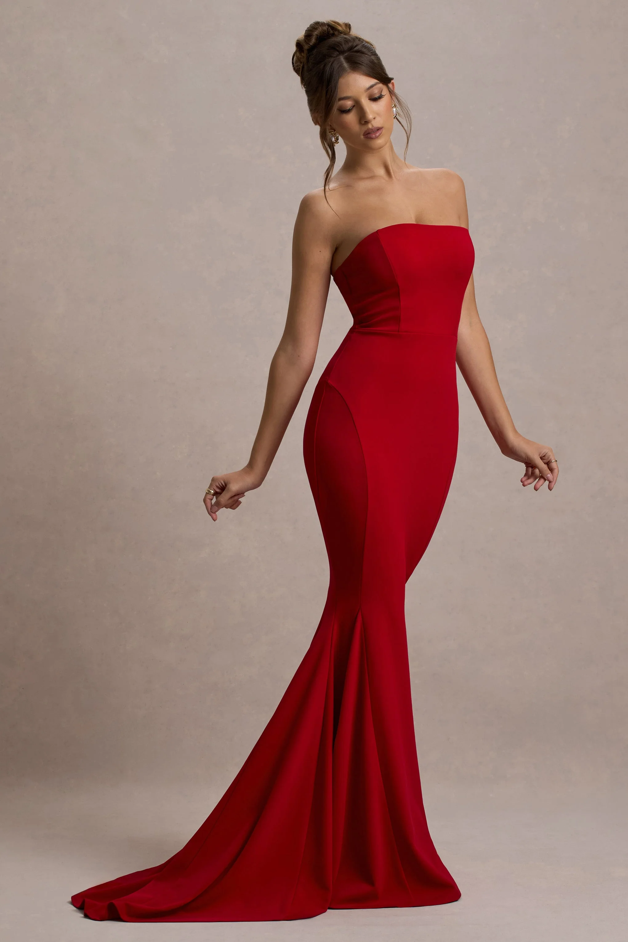 Impress Me | Red Strapless Bandeau Fishtail Maxi Dress - Image 4