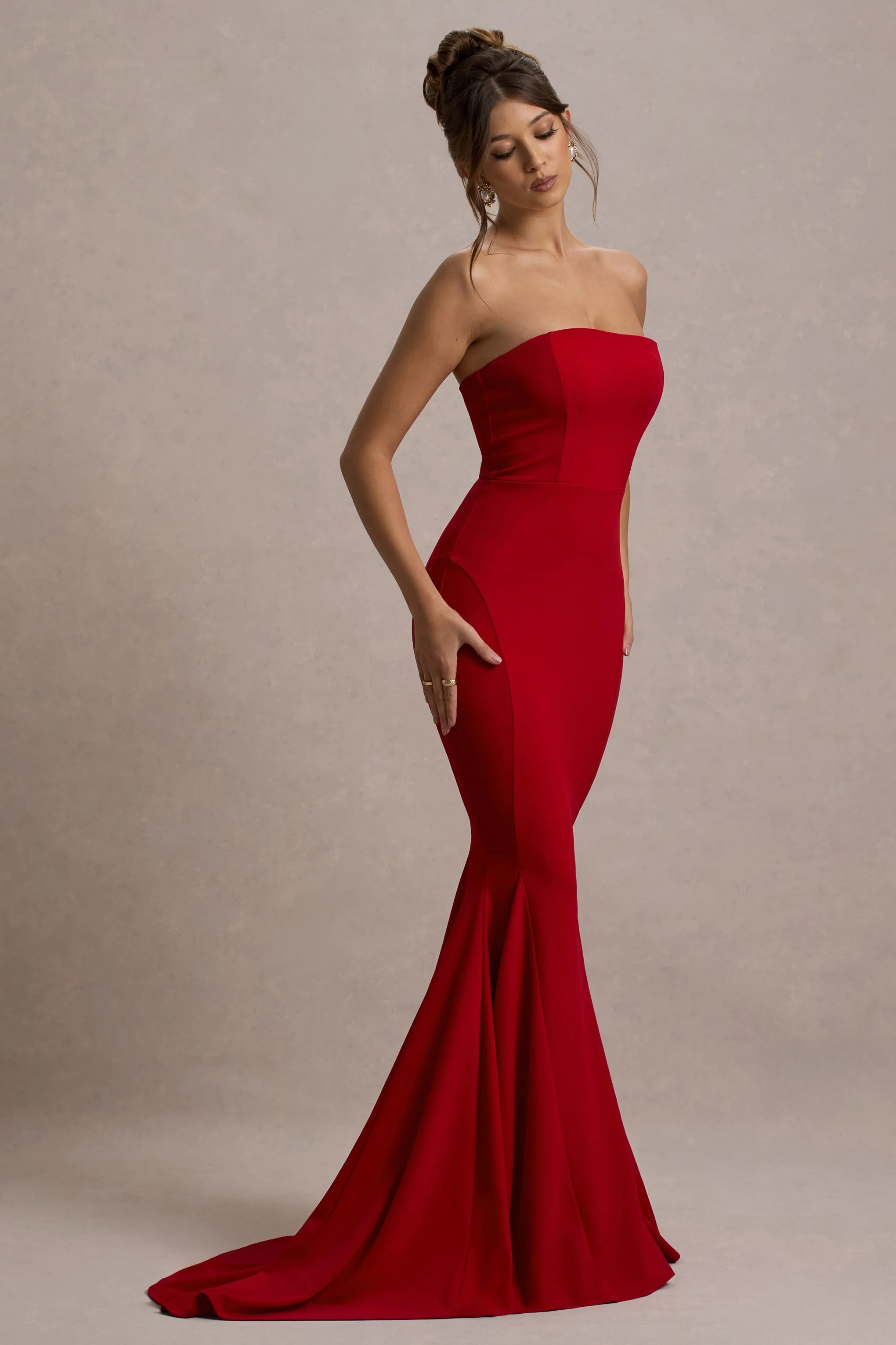 Impress Me | Red Strapless Bandeau Fishtail Maxi Dress - Image 5