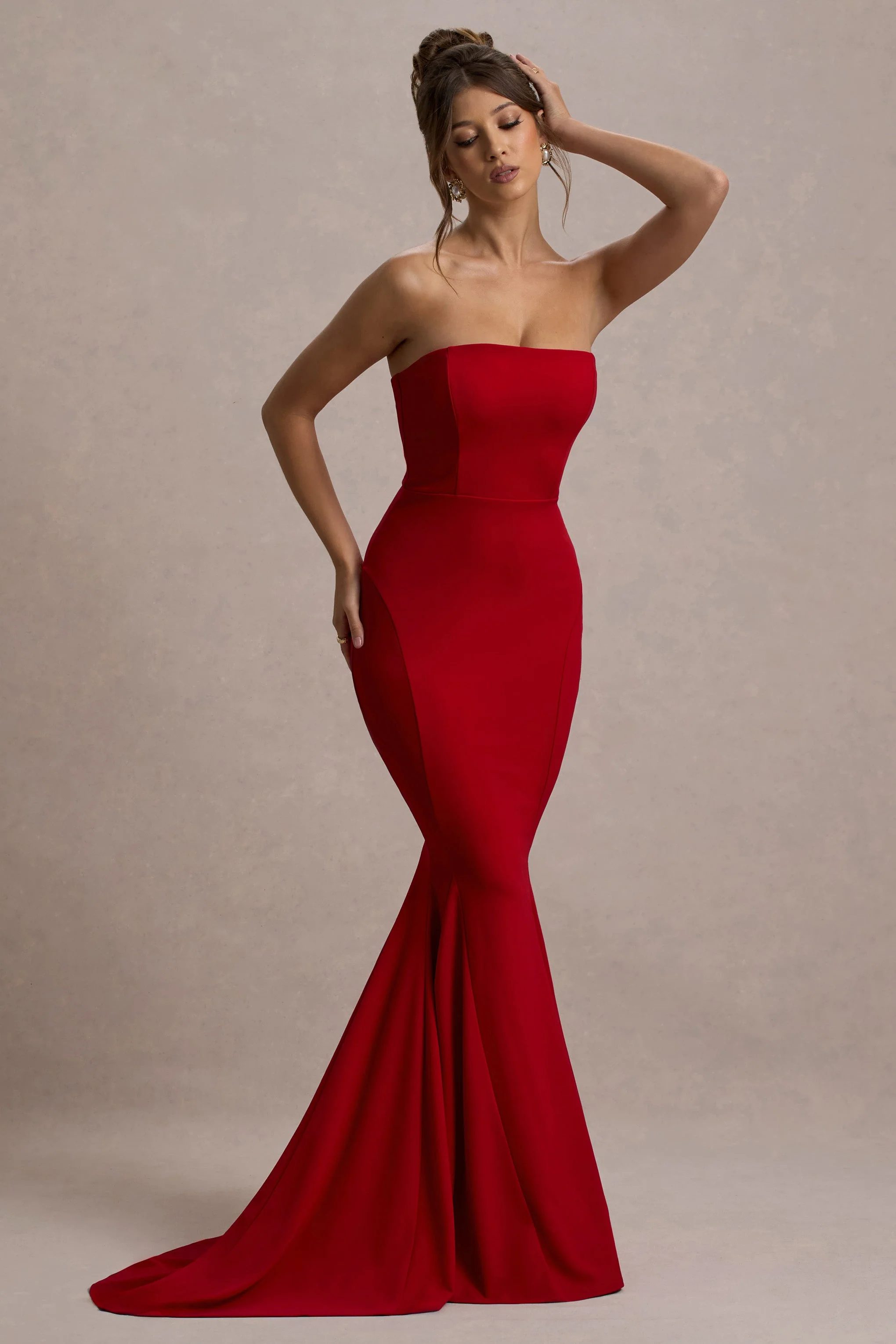 Impress Me | Red Strapless Bandeau Fishtail Maxi Dress - Image 6